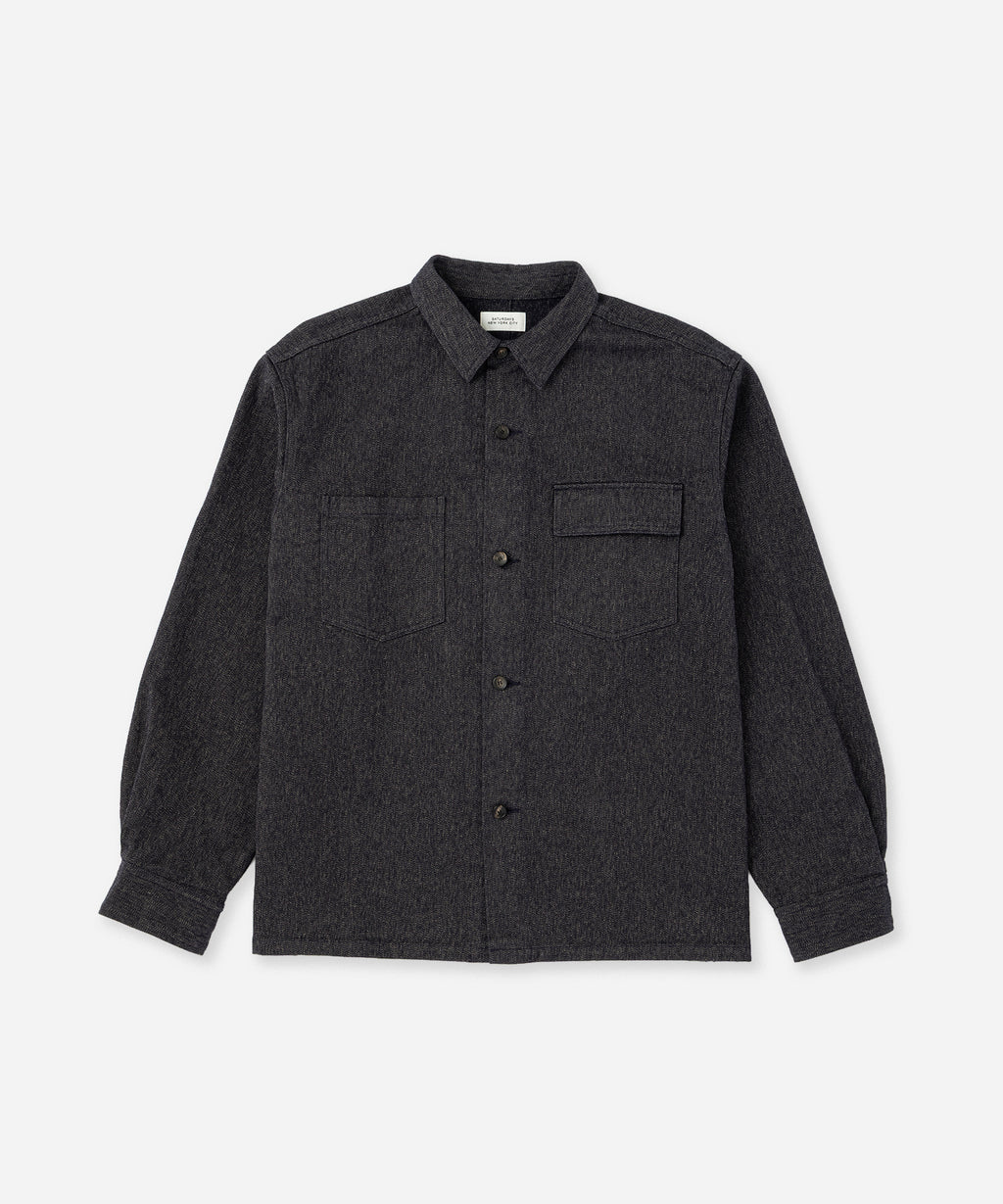 Saturdays NYC Magnus Melange Work Shirt in Navy