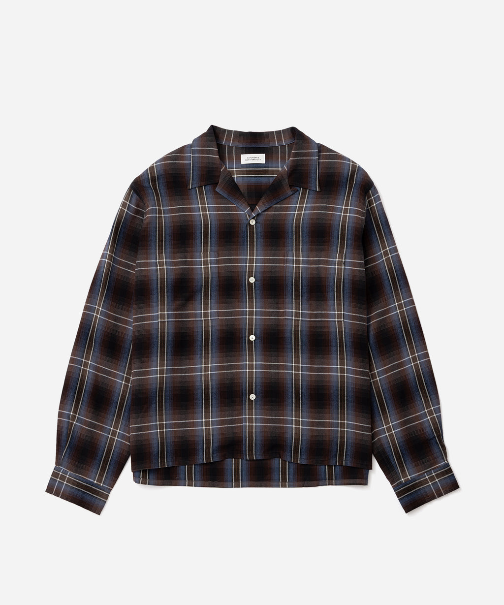 Saturdays NYC Marco Vintage Check Long Sleeve Shirt in Blue