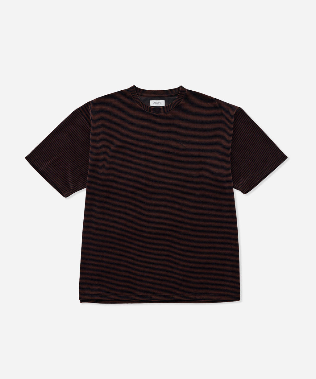 Saturdays NYC Velour Stripe Relaxed Short Sleeve Tee in Dark Brown