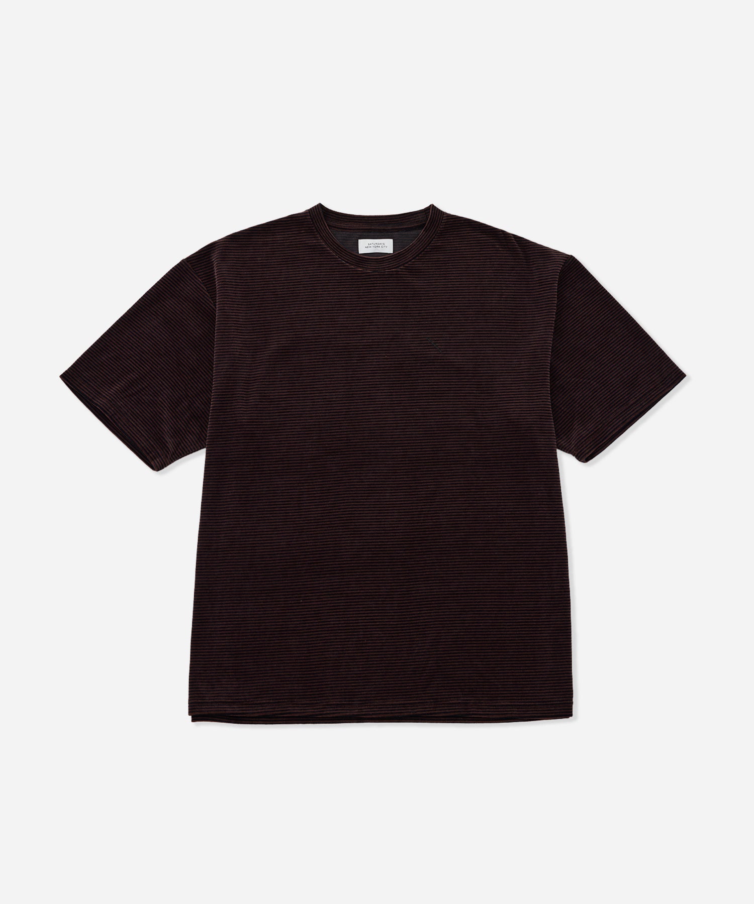 Saturdays NYC Velour Stripe Relaxed Short Sleeve Tee in Dark Brown