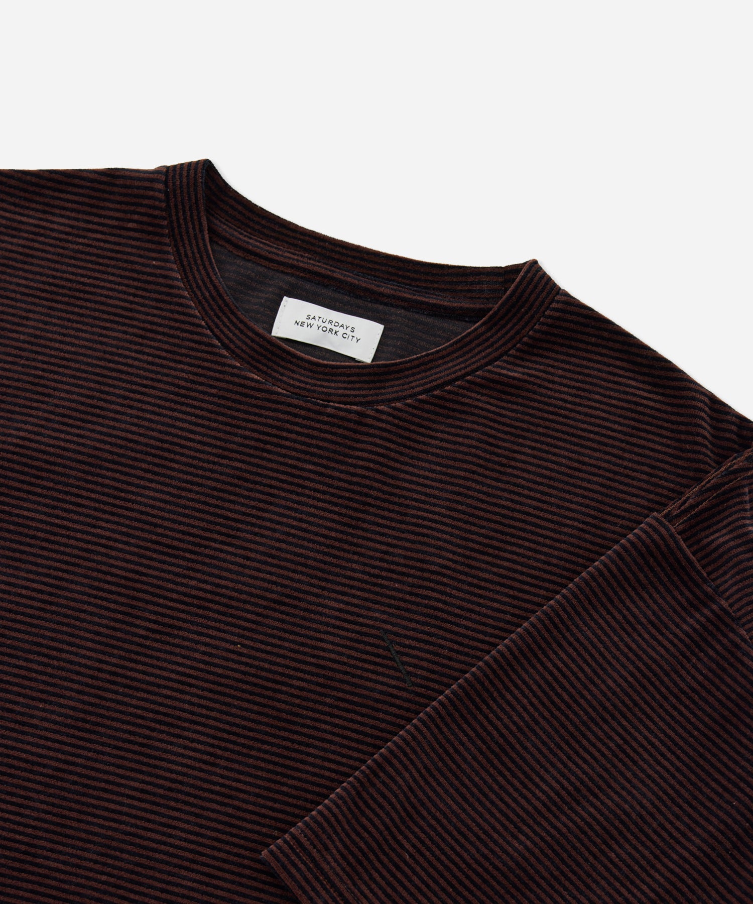 Saturdays NYC Velour Stripe Relaxed Short Sleeve Tee in Dark Brown