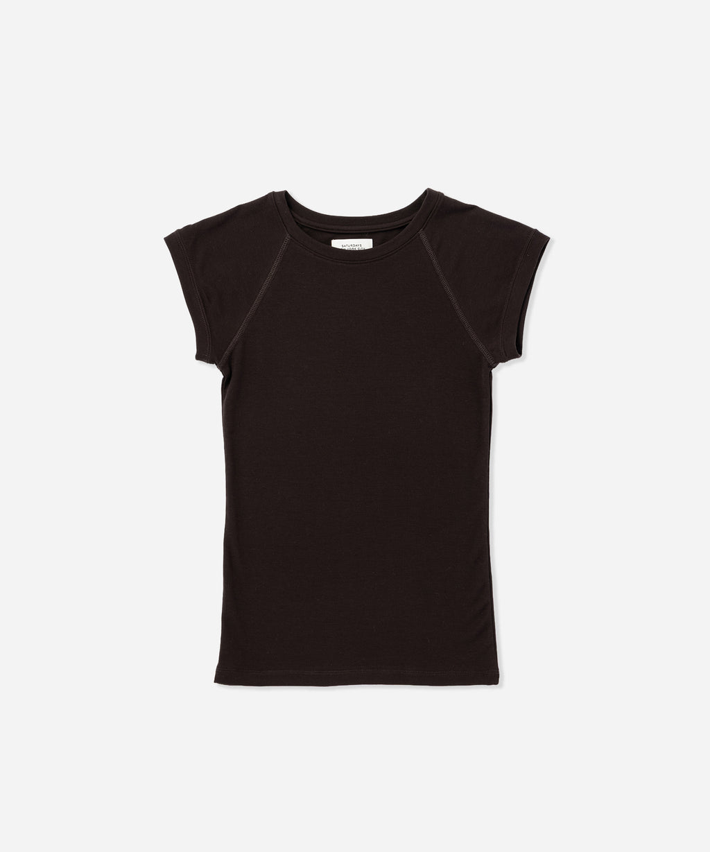 Saturdays NYC Bree Capped Sleeve Tee in Dark Brown