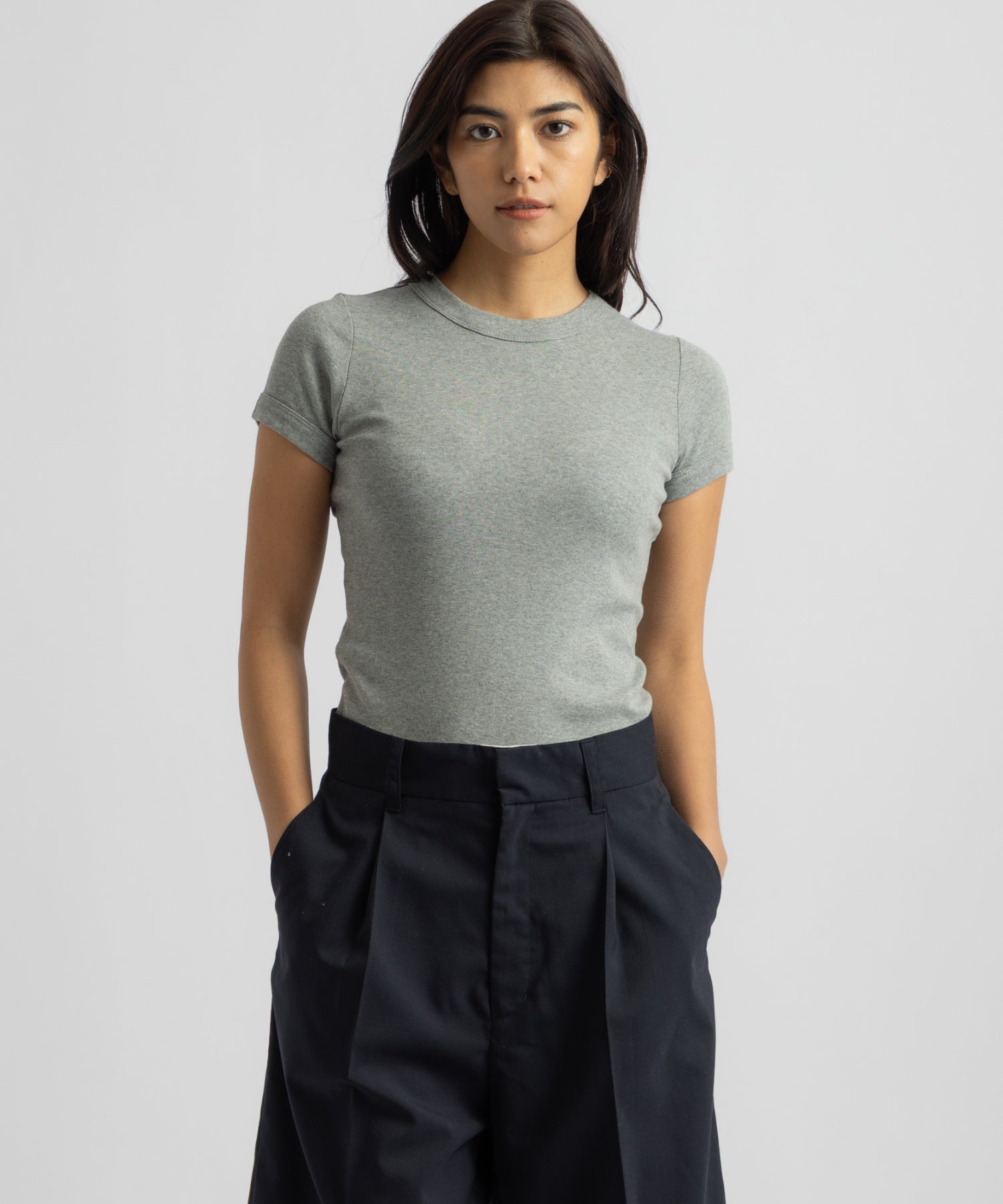 Saturdays NYC Naomi Ribbed Tee in Gray