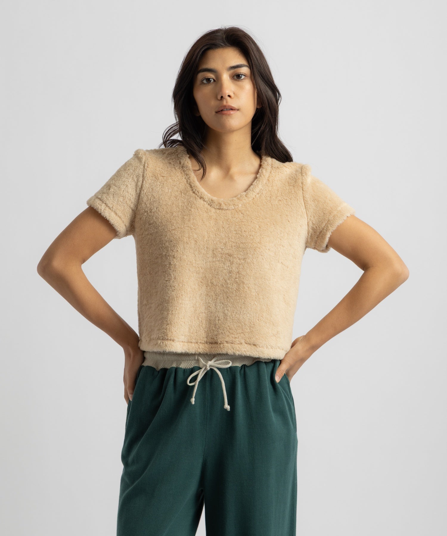 Saturdays NYC Alexis Shearling Tee in Beige