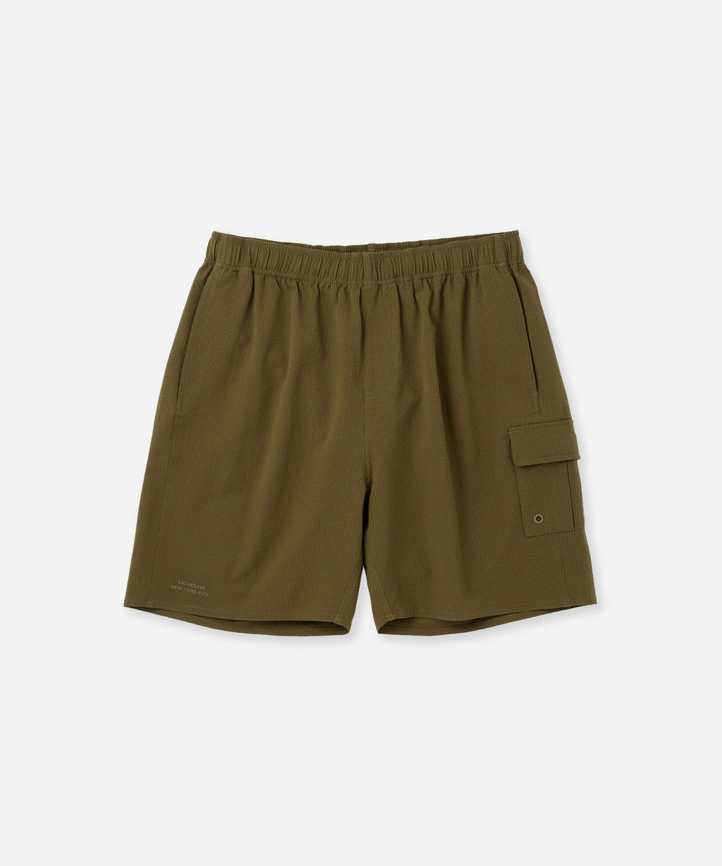 Saturdays NYC Danjo Seersucker Cargo Swim Short in Yellow