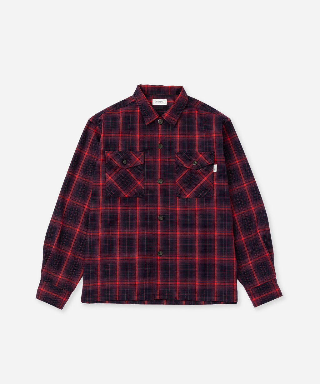 Saturdays NYC Marco Ombre Check CPO Shirt in Red