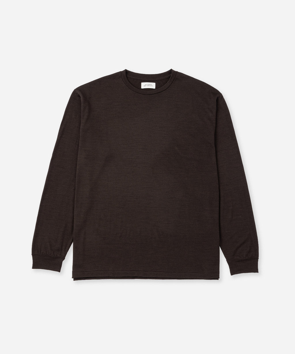 Saturdays NYC Lightweight Wool Long Sleeve Tee in Dark Brown