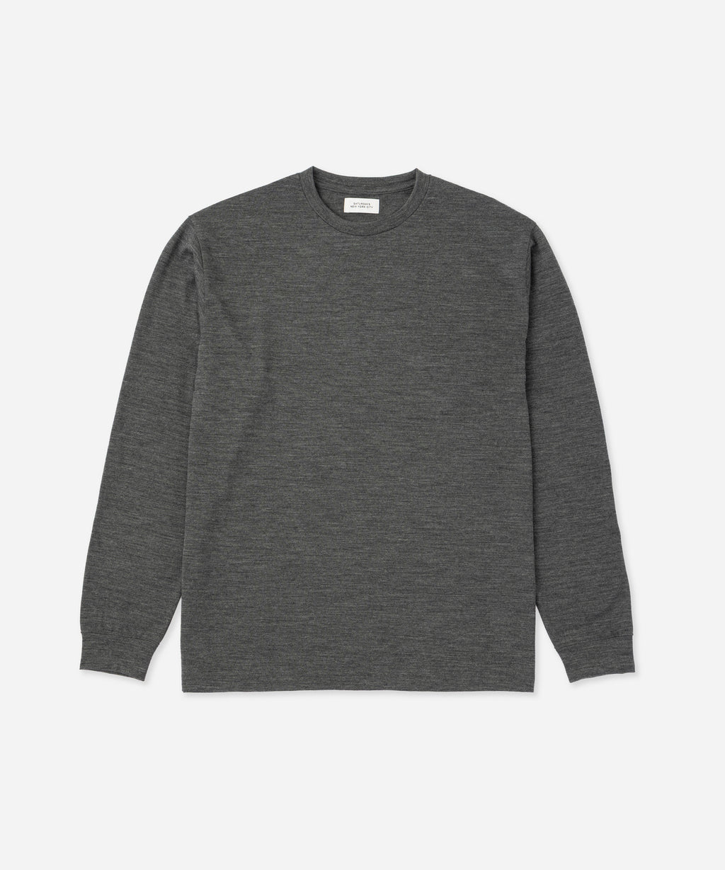 Saturdays NYC Lightweight Wool Long Sleeve Tee in Charcoal