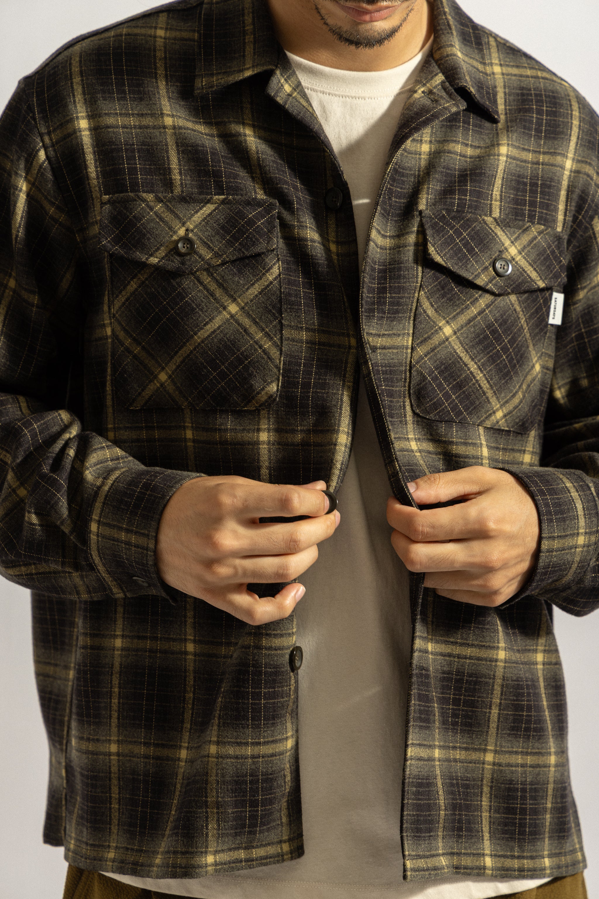 Saturdays NYC Marco Ombre Check CPO Shirt in Black