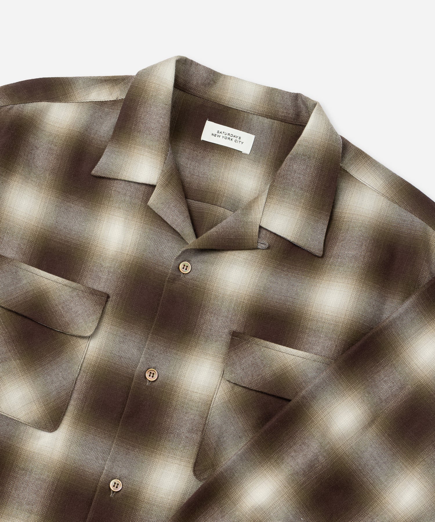 Saturdays NYC Marco Ombre Check Shirt in Olive Green