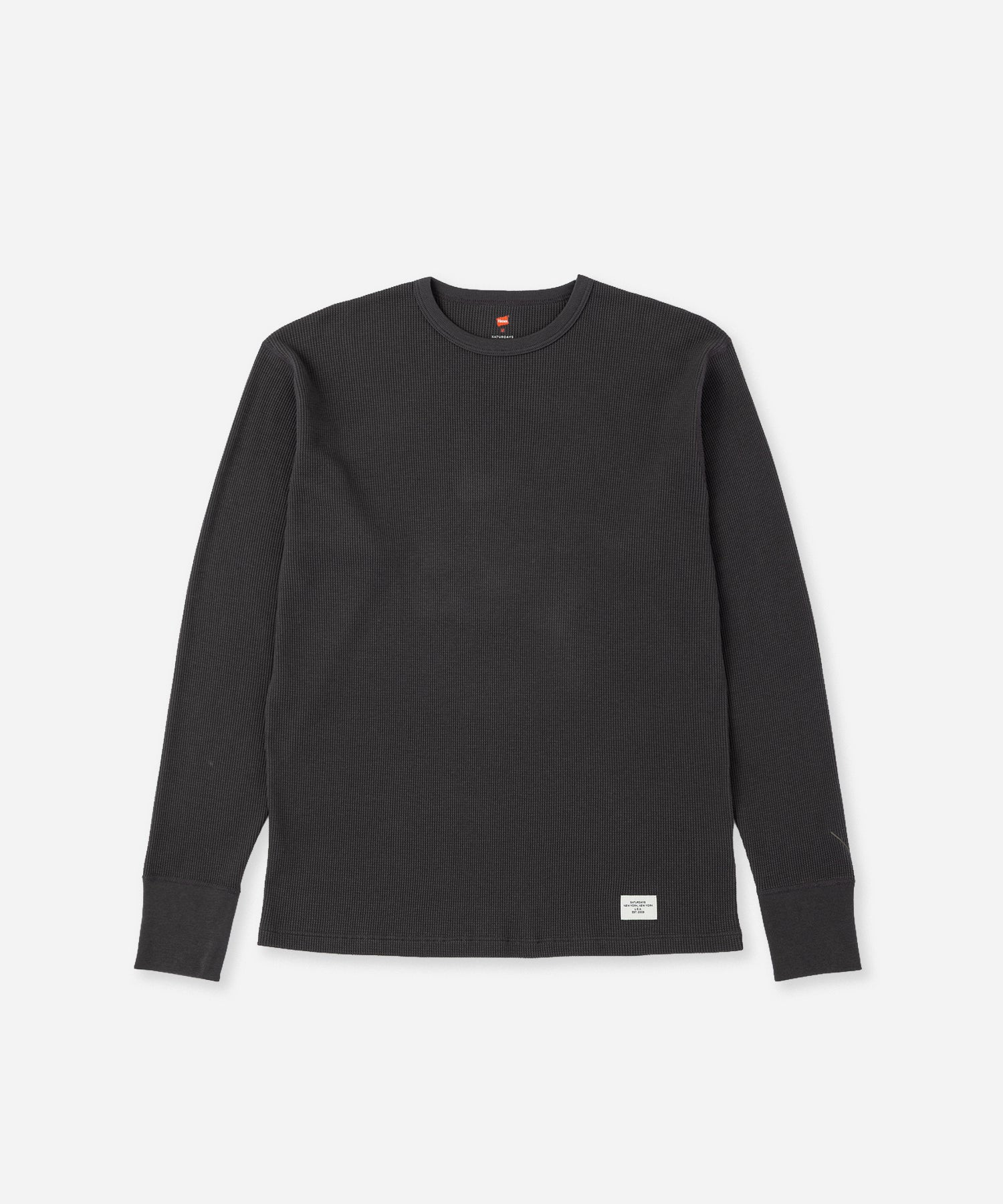 Hanes x Saturdays NYC Waffle Long Sleeve Tee in Gray, flat lay front view