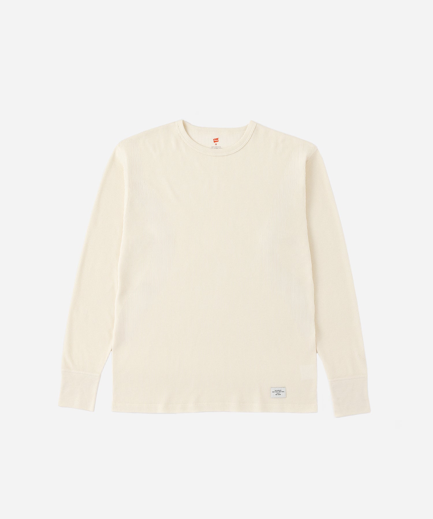 Hanes x Saturdays NYC Waffle Long Sleeve Tee in Off White, flat lay front view
