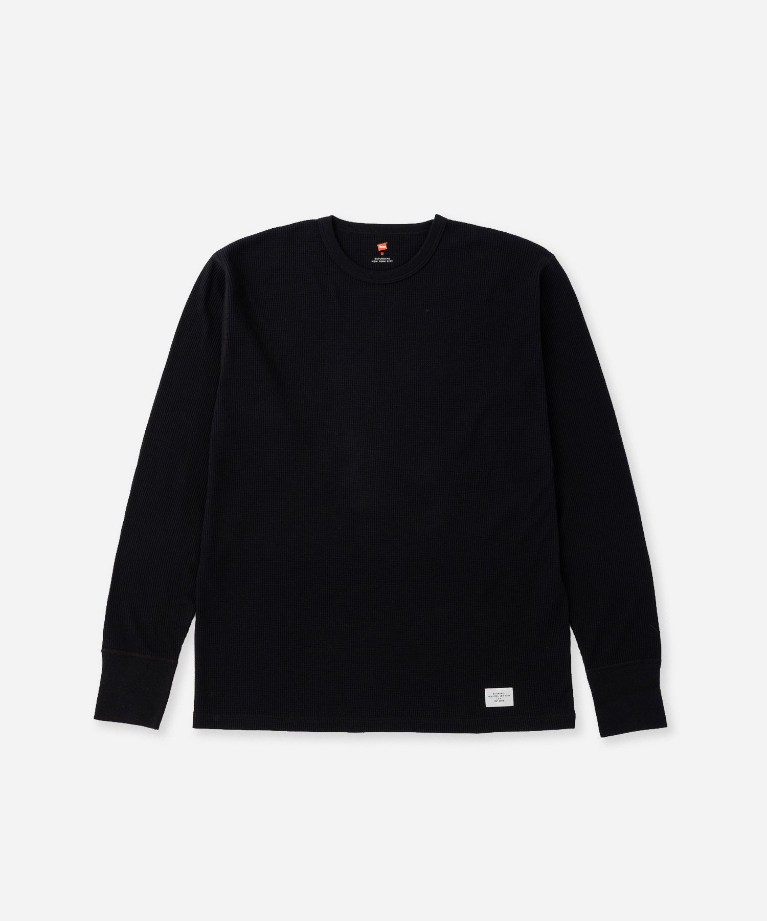 Hanes x Saturdays NYC Waffle Long Sleeve Tee in Black, flat lay front view