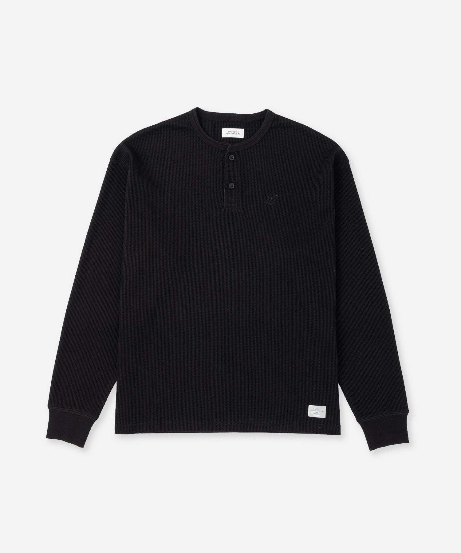 Saturdays NYC Alex Waffle Henley Neck Top in Black