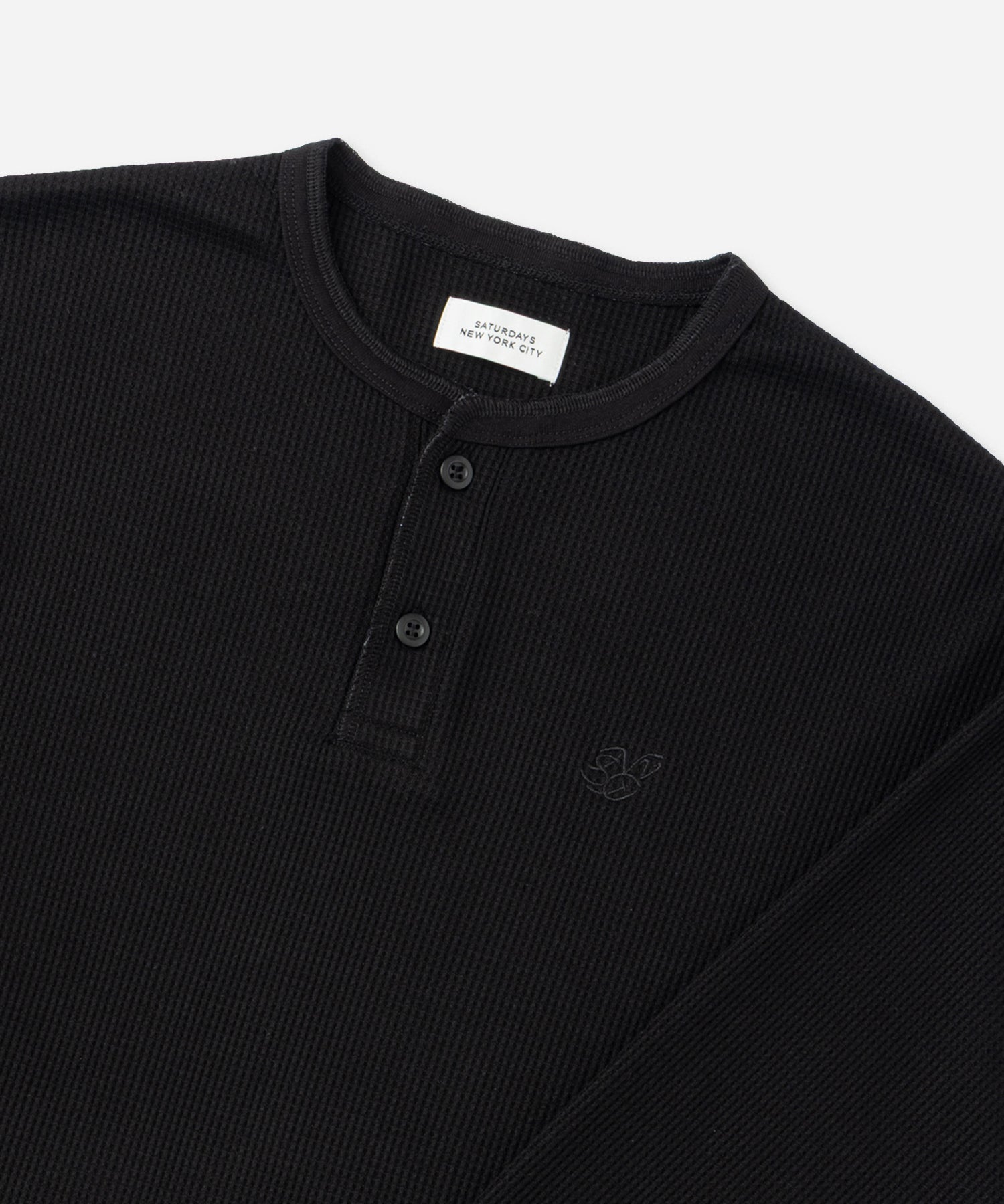 Saturdays NYC Alex Waffle Henley Neck Top in Black