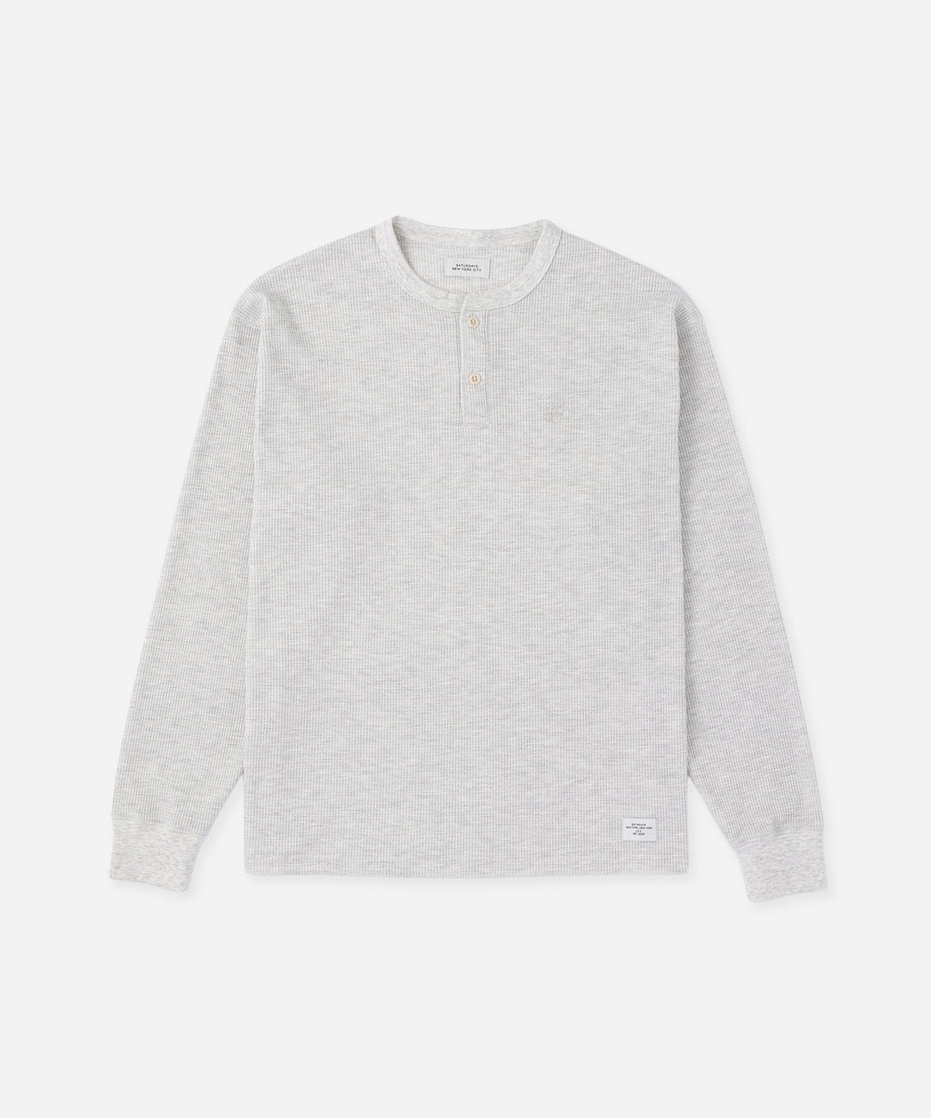 Saturdays NYC Alex Waffle Henley Neck Top in Ivory