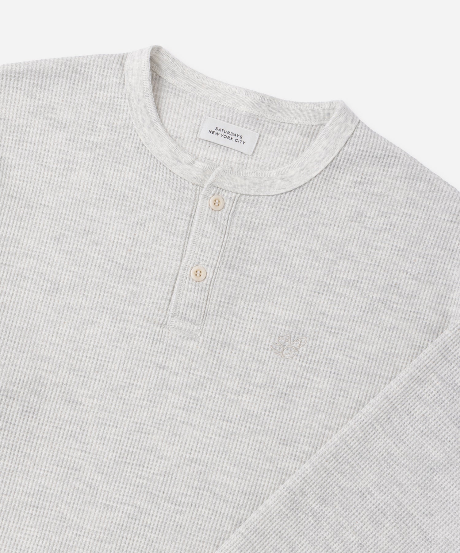 Saturdays NYC Alex Waffle Henley Neck Top in Ivory