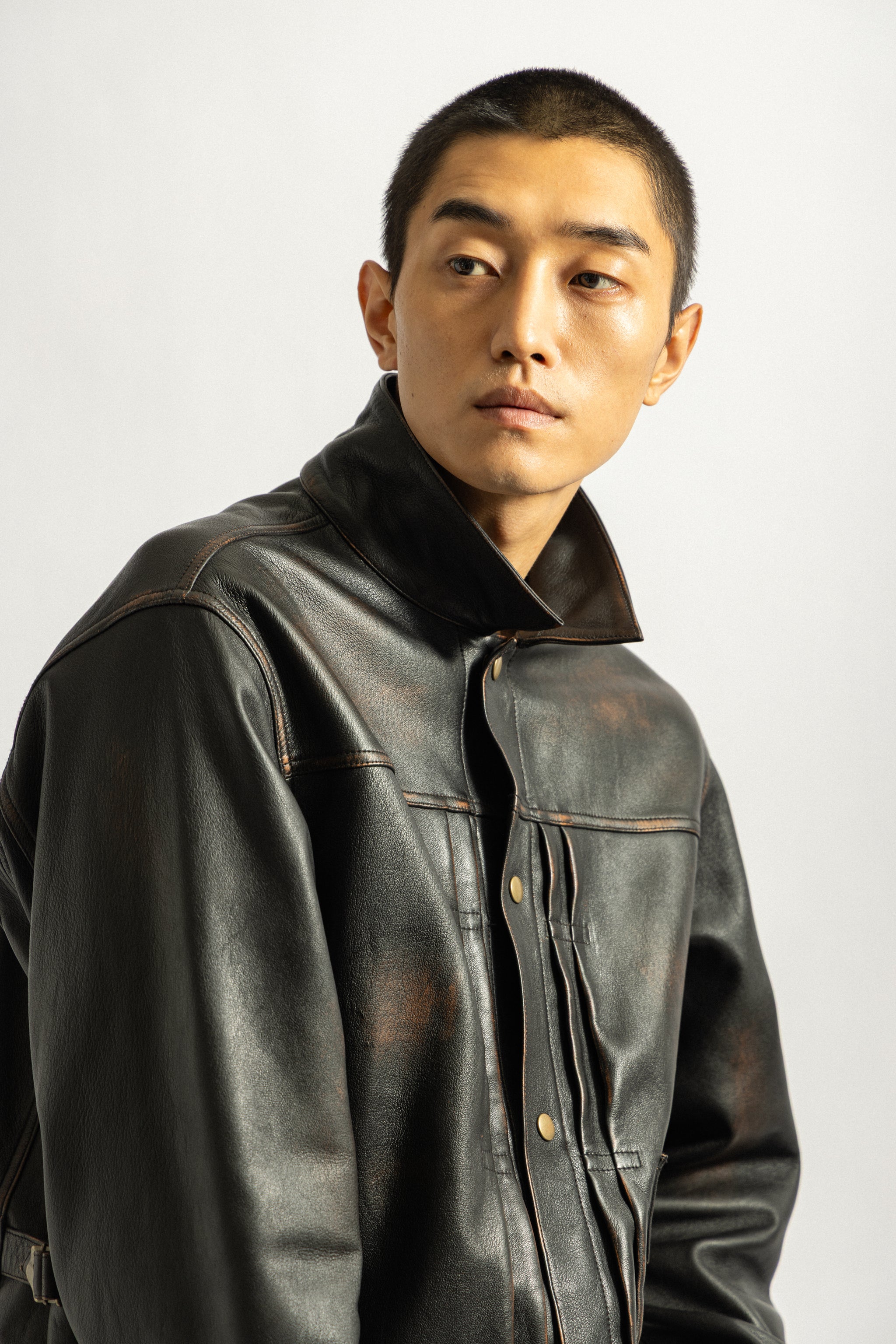 Saturdays NYC Emil Type-1 Nappa Leather Jacket in Dark Brown