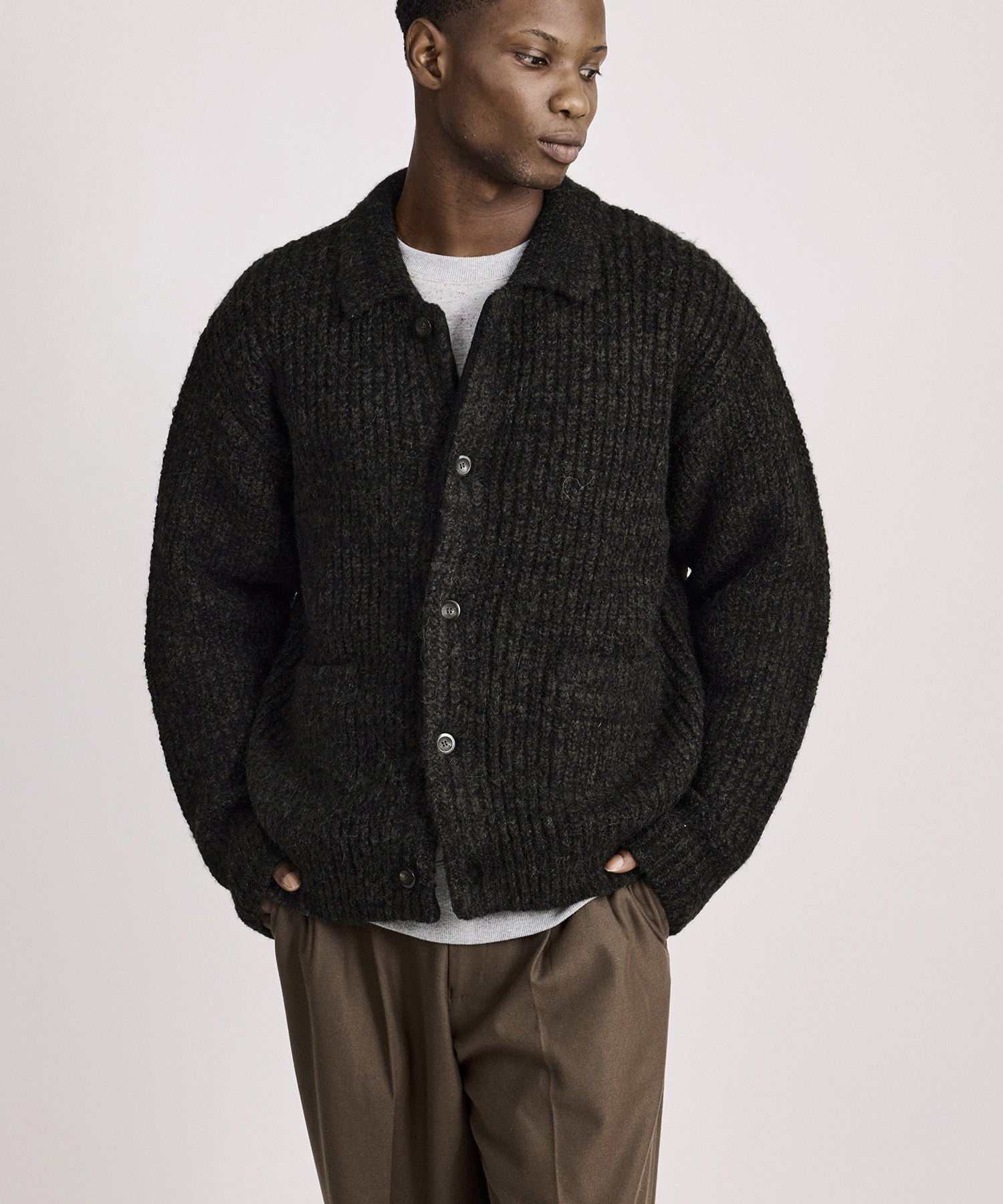 Saturdays NYC Jahmad Long Sleeve Cardigan in Black