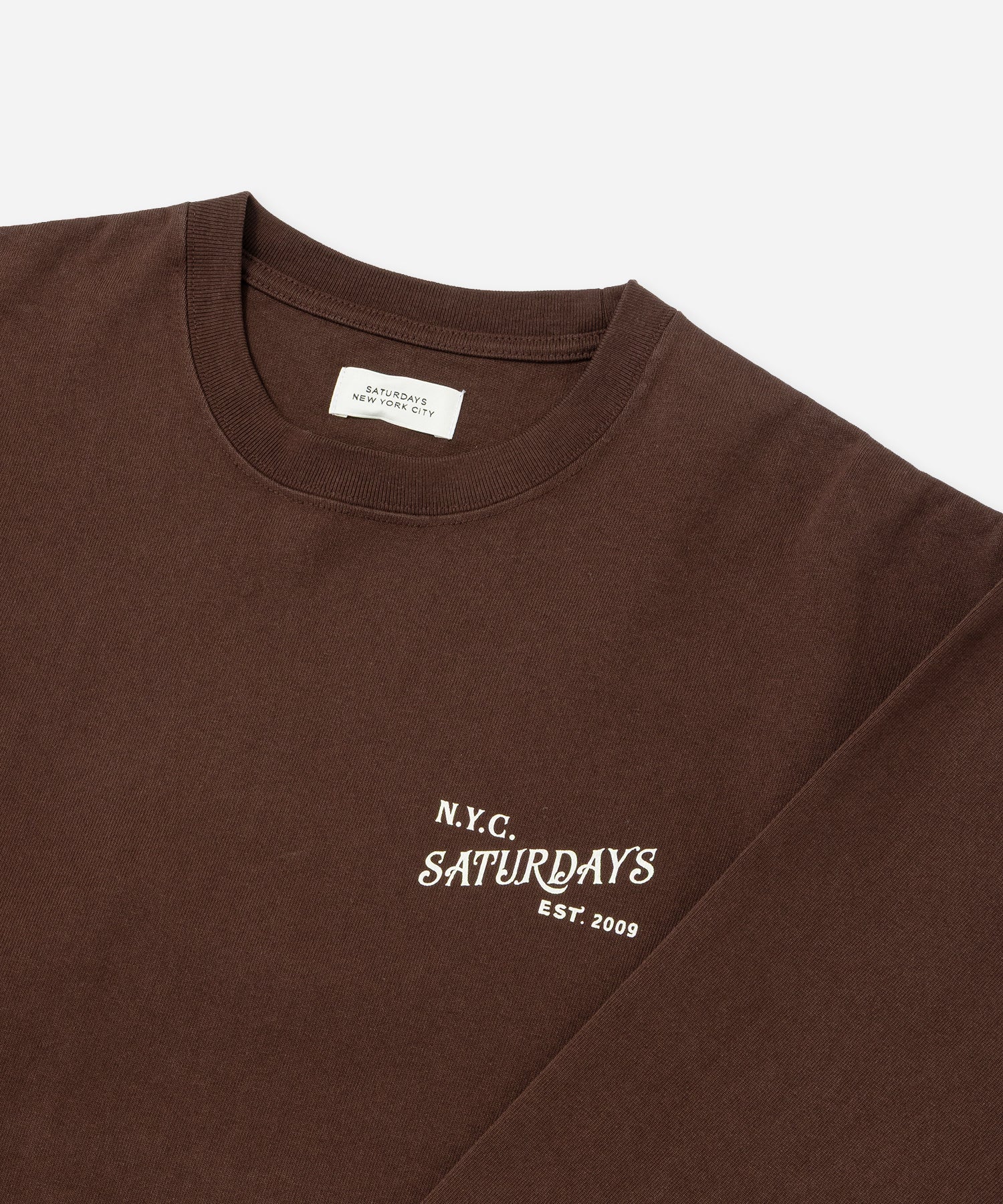 Saturdays NYC Max Weight Vintage Serif Long Sleeve Tee in Dark Brown