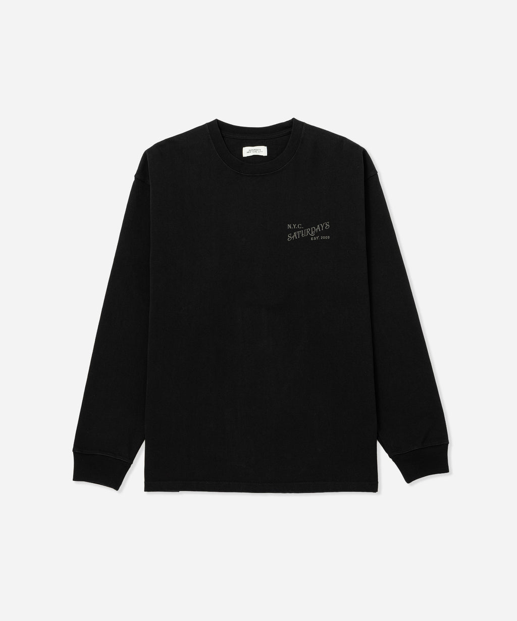 Saturdays NYC Max Weight Vintage Serif Long Sleeve Tee in Black