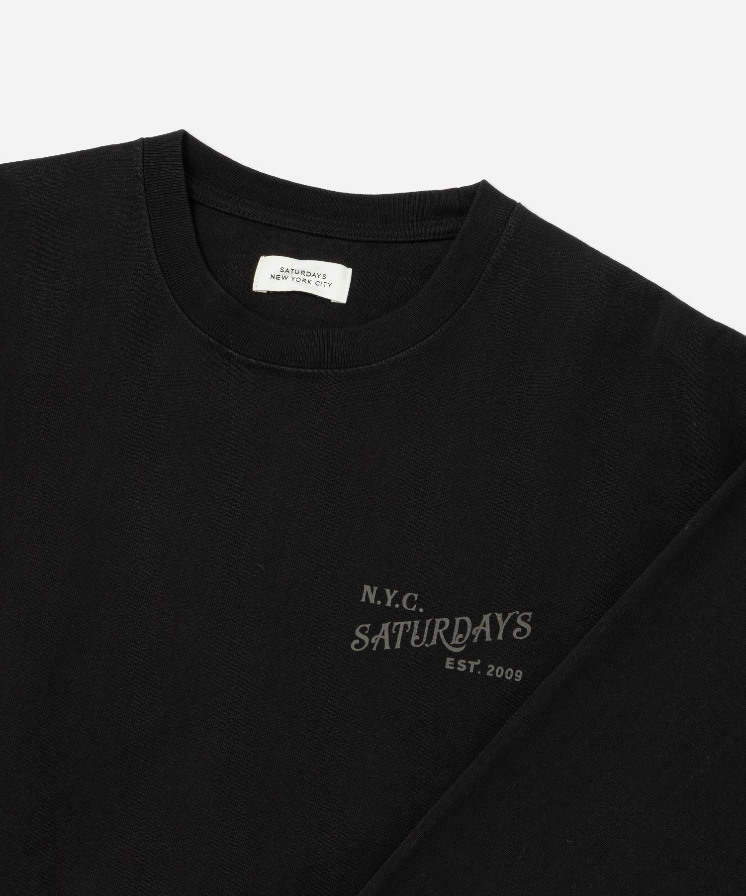 Saturdays NYC Max Weight Vintage Serif Long Sleeve Tee in Black