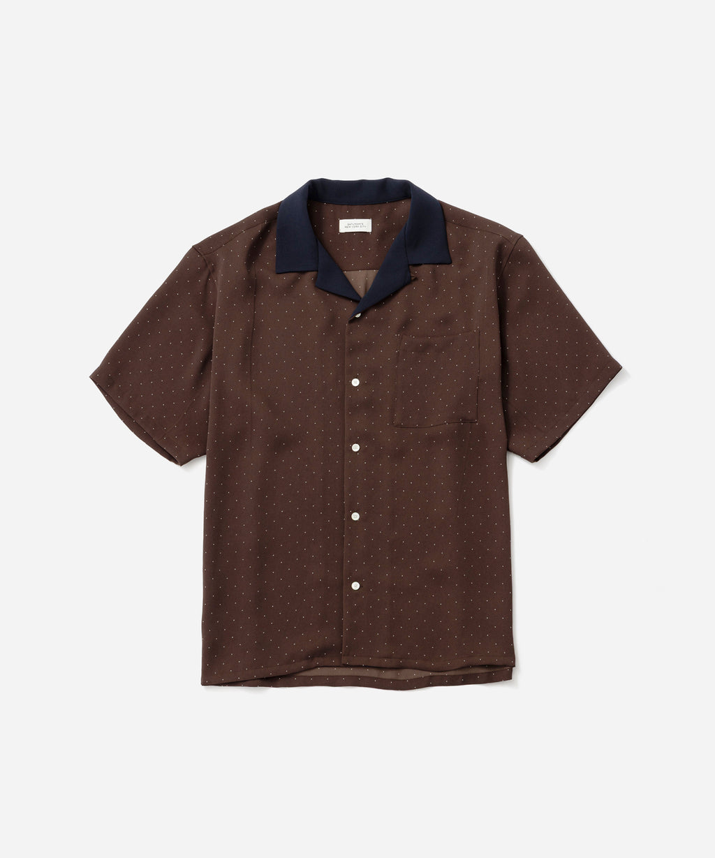 Saturdays NYC Hester Dot Print Short Sleeve Shirt in Dark Brown