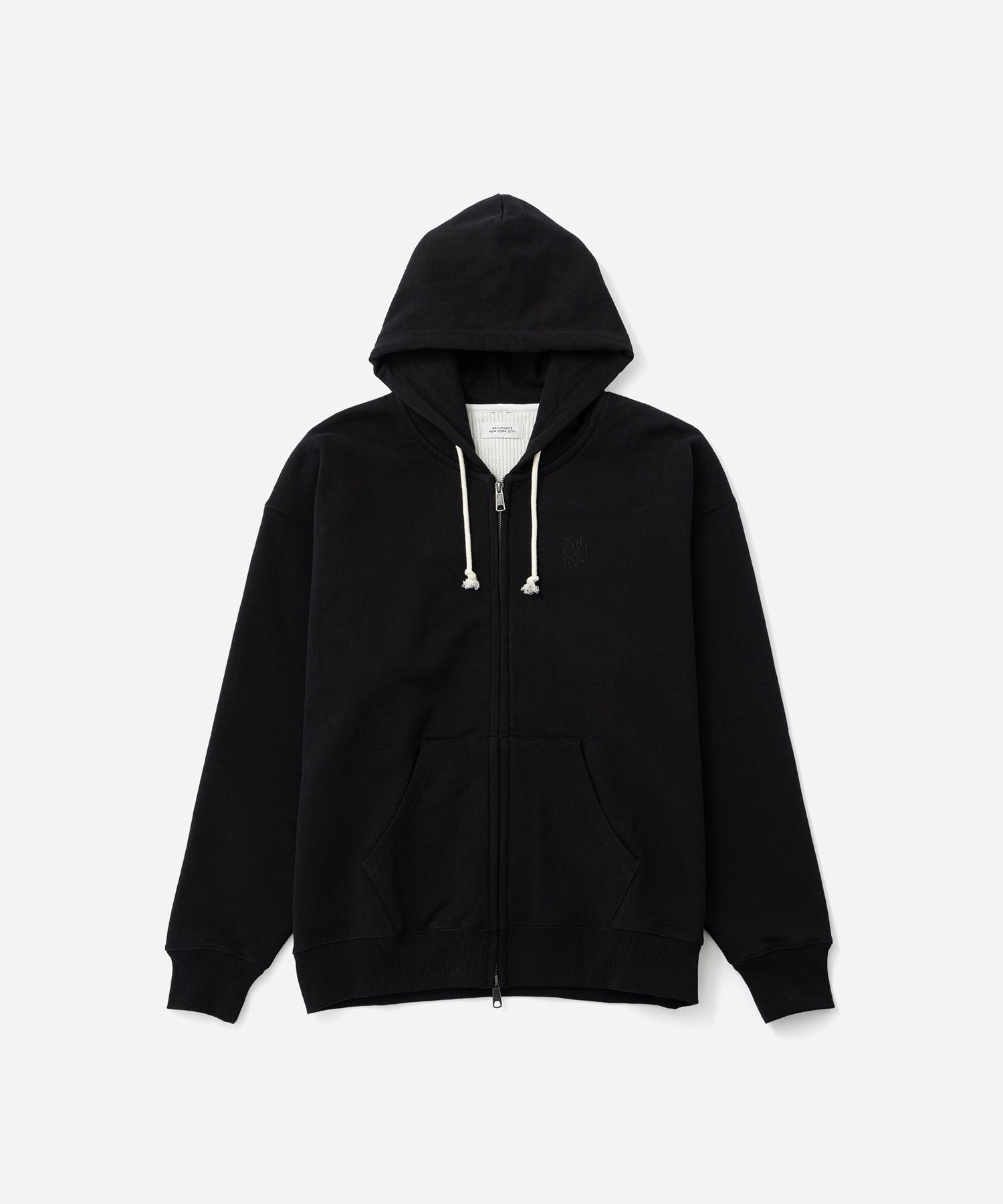 Saturdays NYC Canal Waffle Lined Zip Hoodie in Black