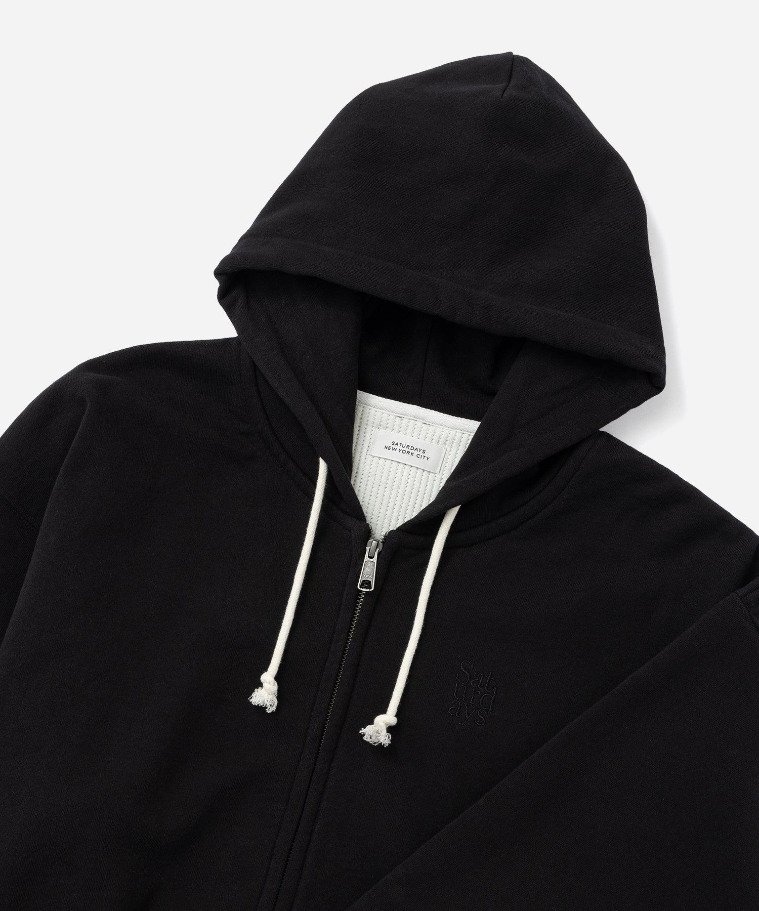 Saturdays NYC Canal Waffle Lined Zip Hoodie in Black