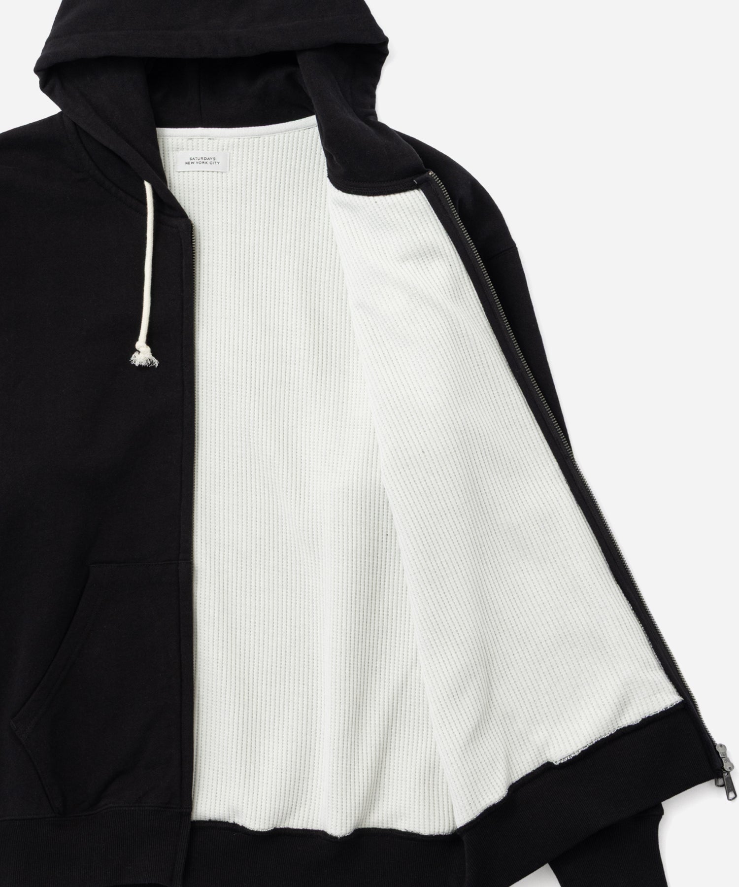 Saturdays NYC Canal Waffle Lined Zip Hoodie in Black
