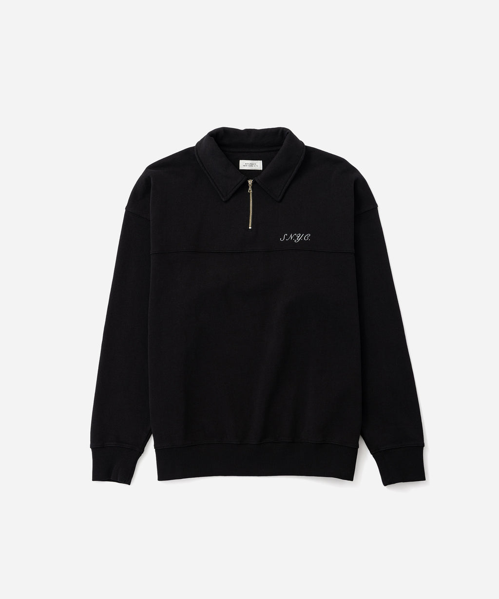 Saturdays NYC Mott Relaxed Quarter Zip Sweatshirt in Black