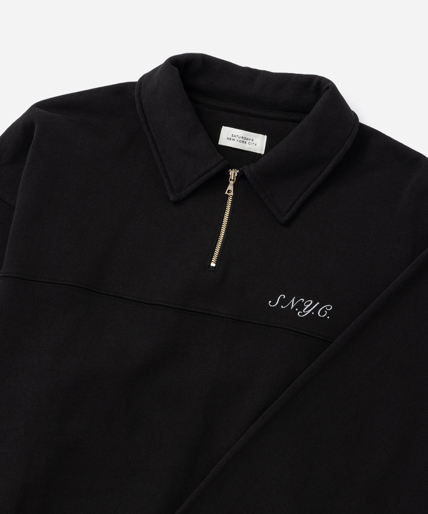 Saturdays NYC Mott Relaxed Quarter Zip Sweatshirt in Black