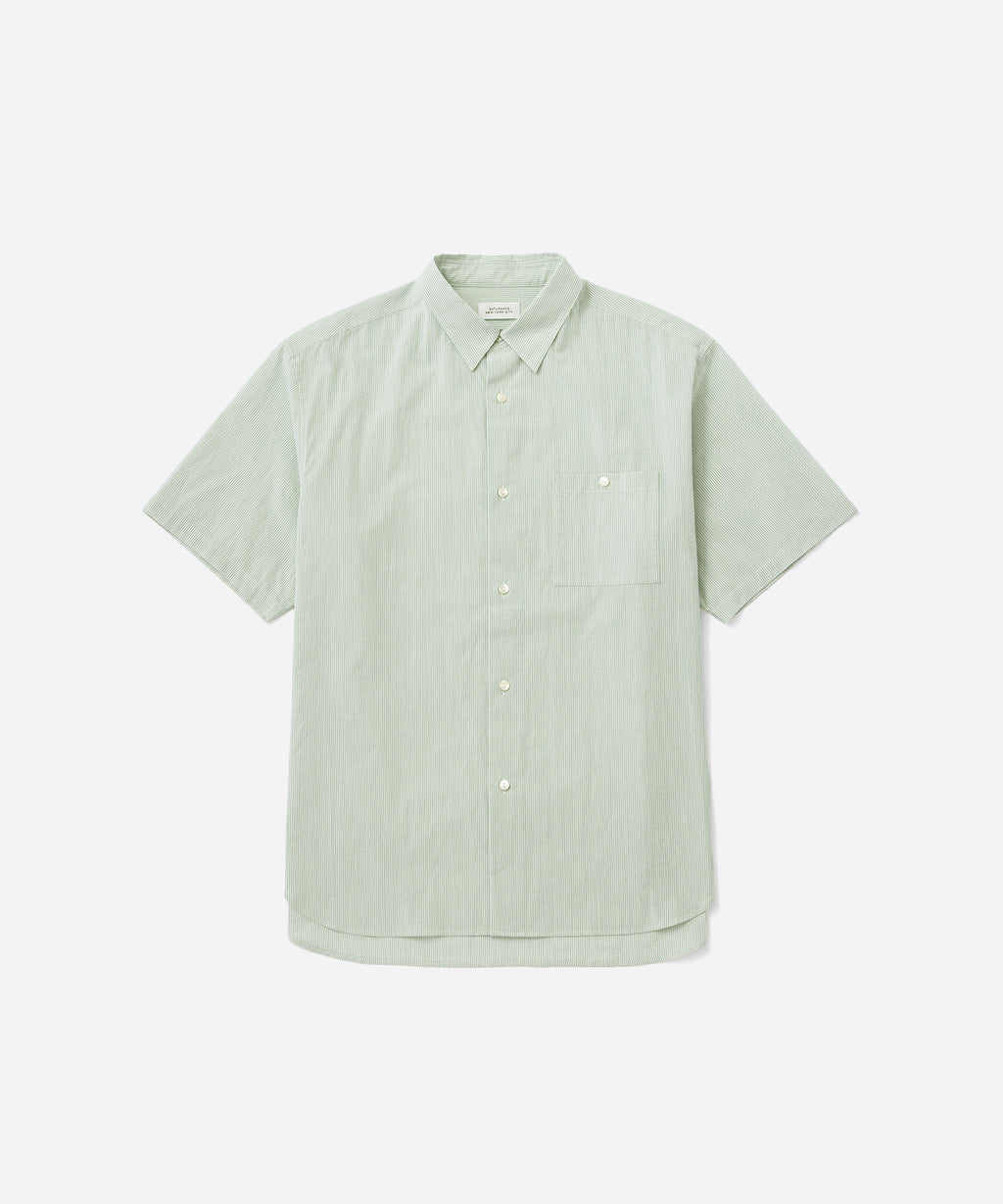 Saturdays NYC Bruce Stripe Short Sleeve Shirt in Green