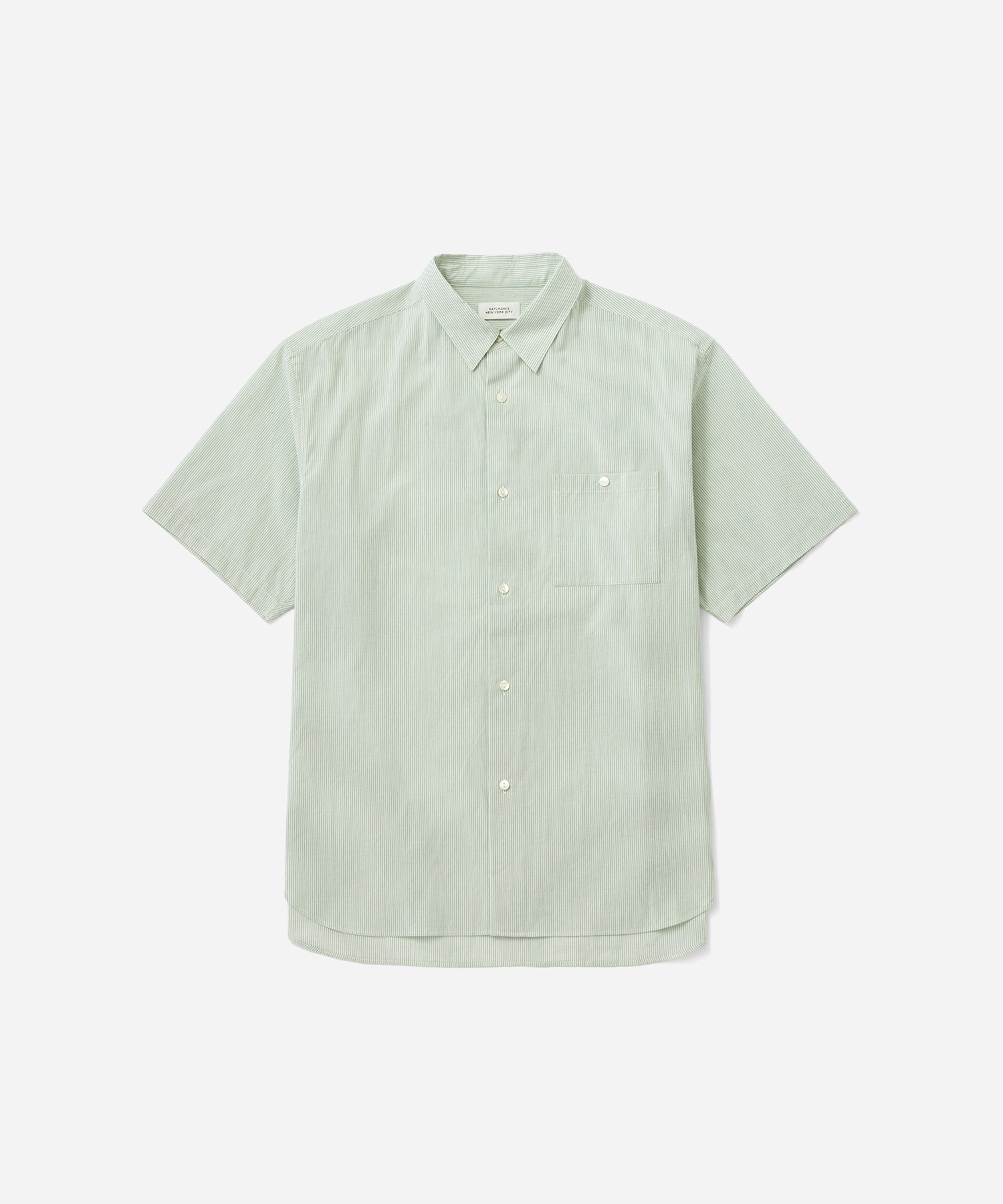 Saturdays NYC Bruce Stripe Short Sleeve Shirt in Green