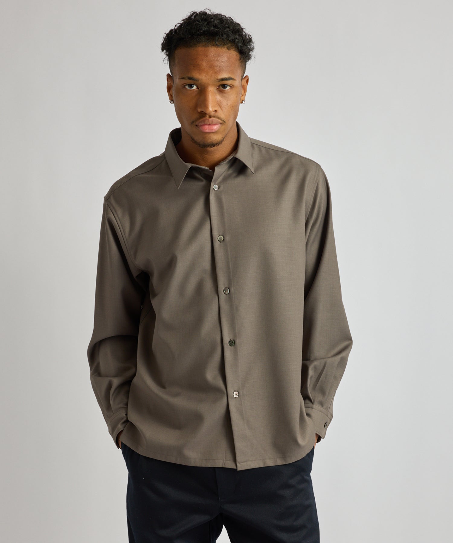 Saturdays NYC Kenmare Tropical Wool Long Sleeve Shirt in Gray