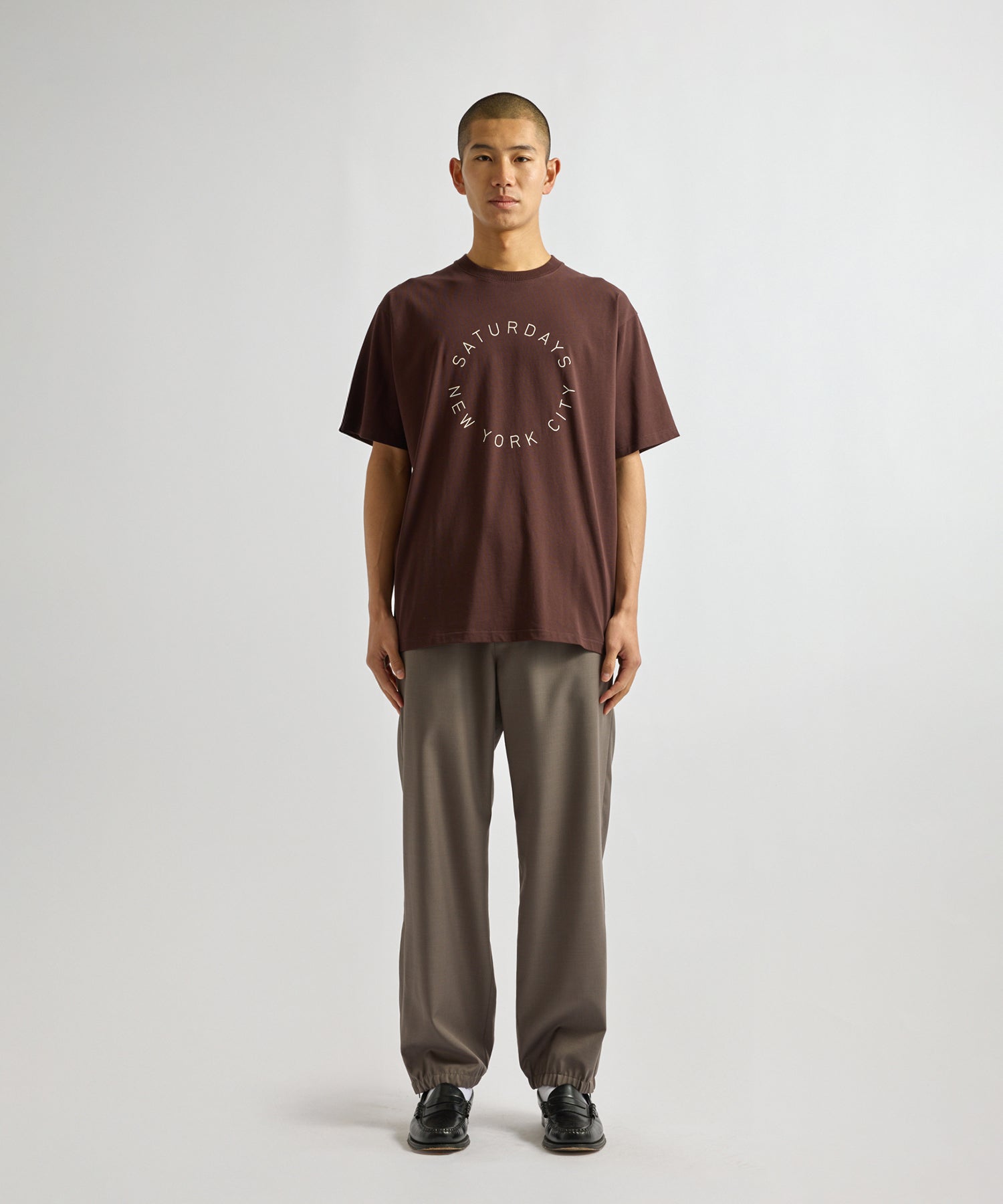 Saturdays NYC Circular Saturdays Logo Short Sleeve Tee in Dark Brown