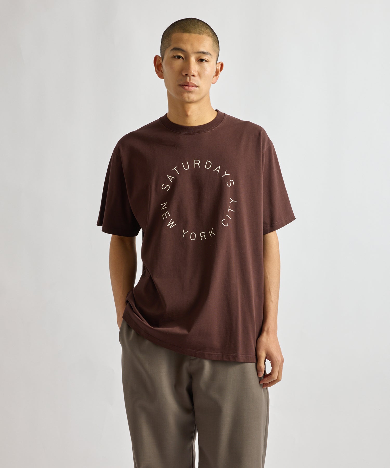 Saturdays NYC Circular Saturdays Logo Short Sleeve Tee in Dark Brown