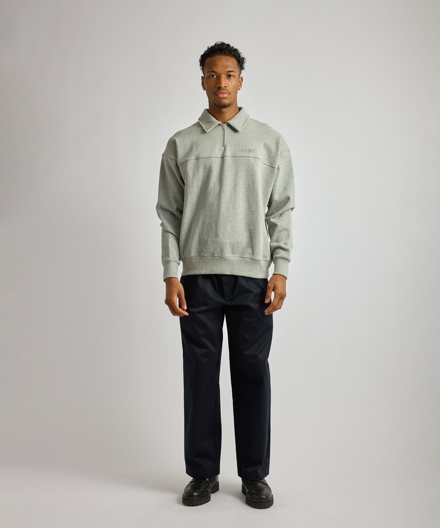 Saturdays NYC Mott Relaxed Quarter Zip Sweatshirt in Gray