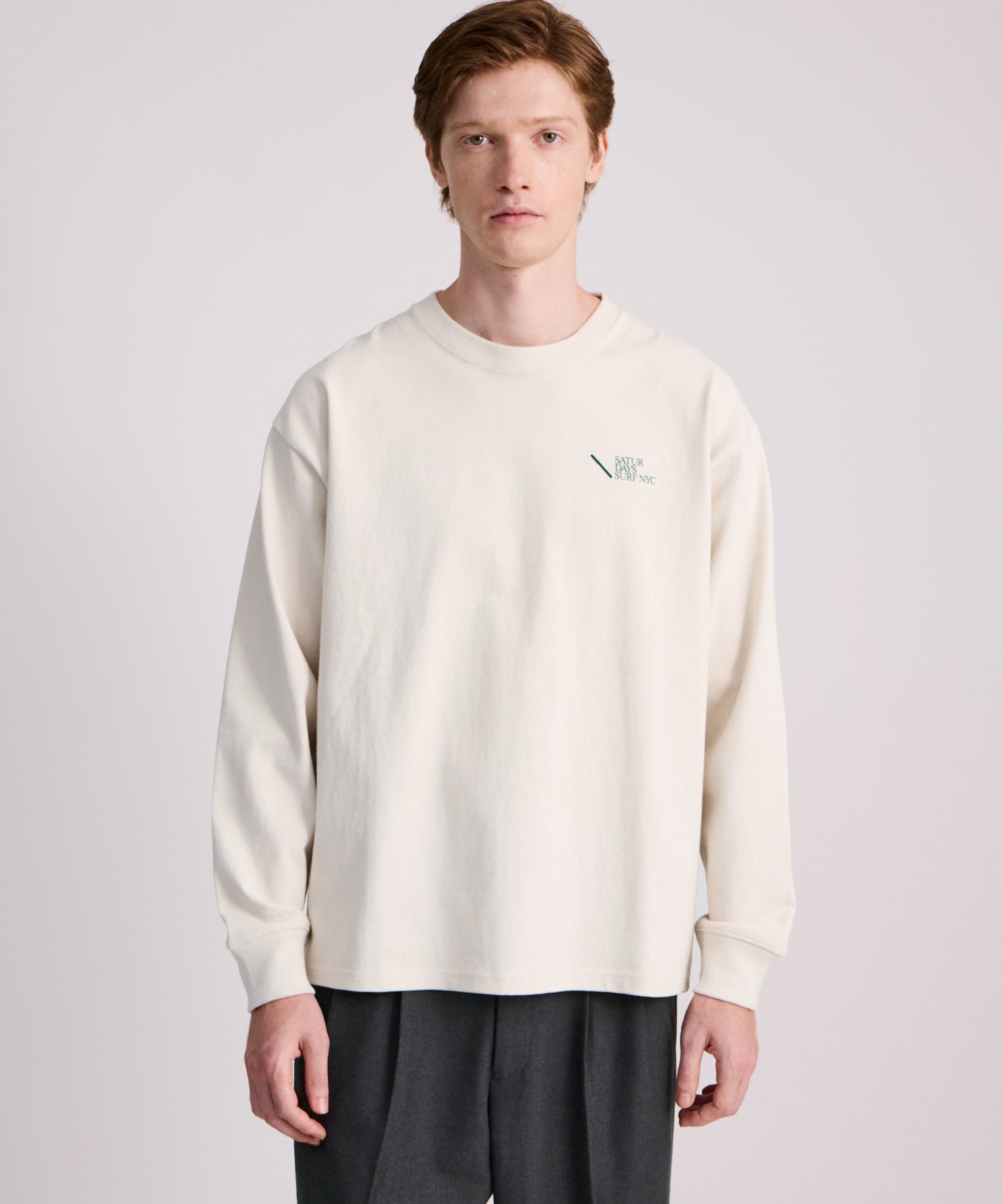 Saturdays NYC Max Weight Relaxed Surf Long Sleeve Tee in Ivory