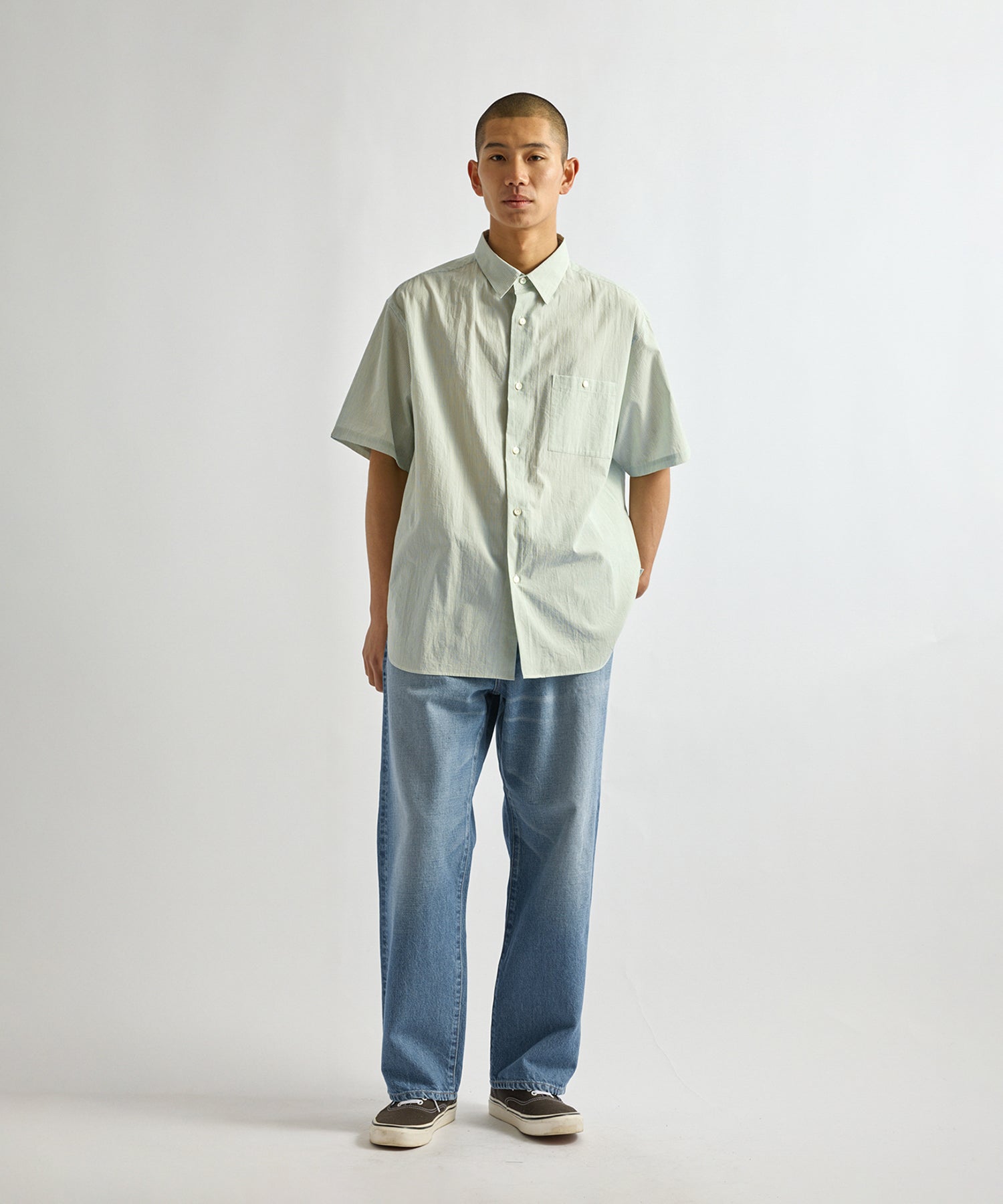 Saturdays NYC Bruce Stripe Short Sleeve Shirt in Green