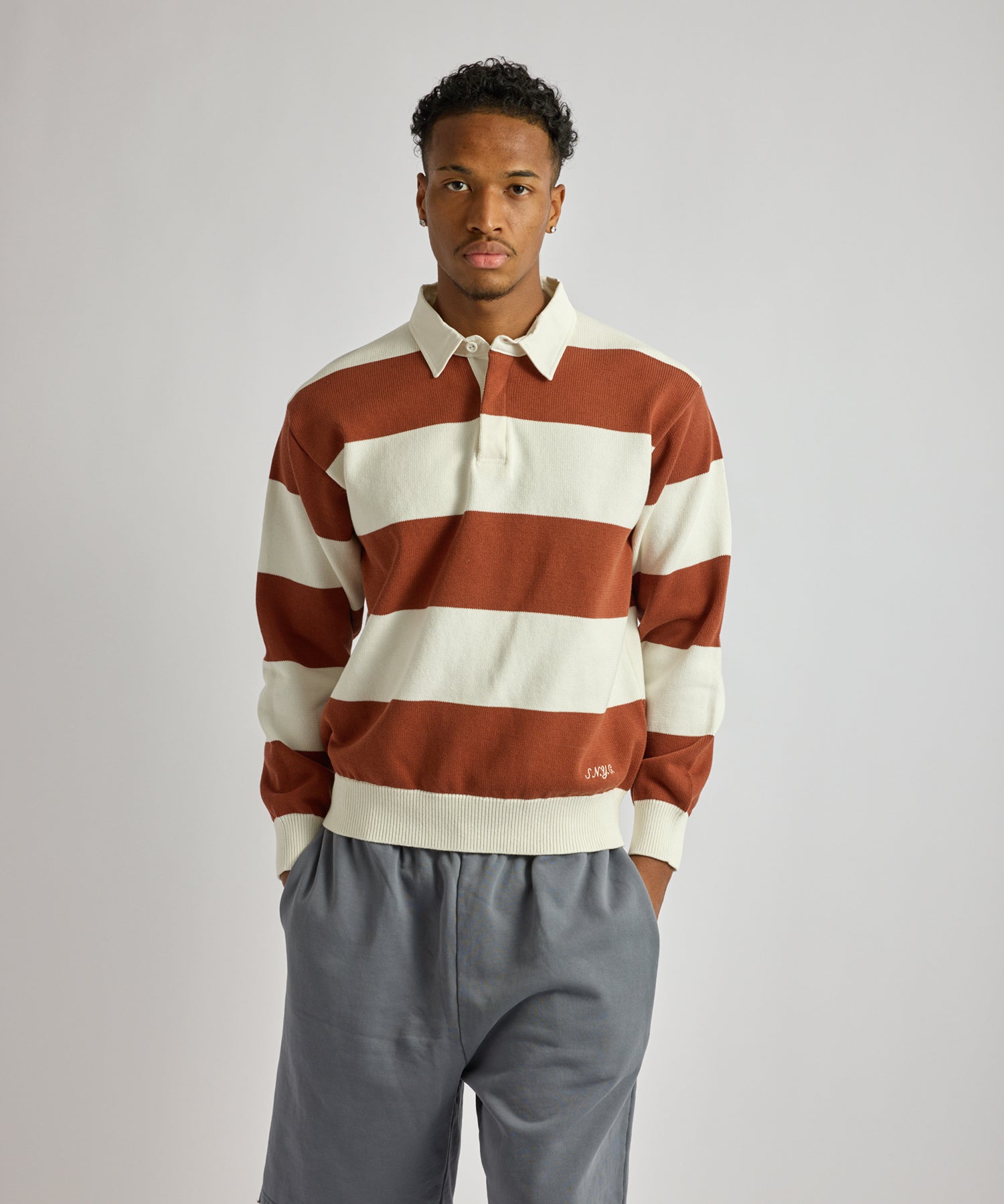 Saturdays NYC Rugger Polo Sweater in Brick