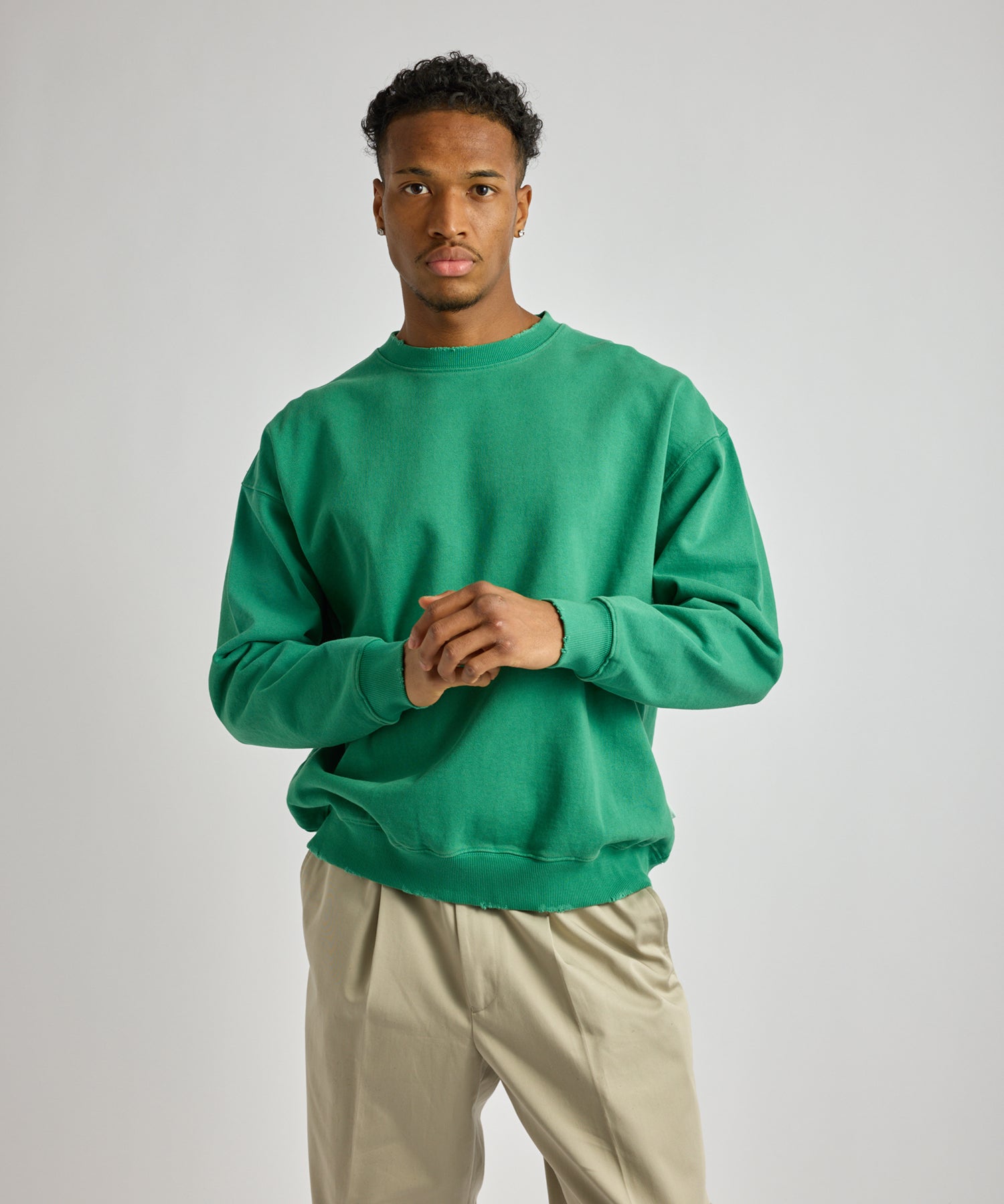 Saturdays NYC Bowery Garment Dyed Slash Sweatshirt in Green