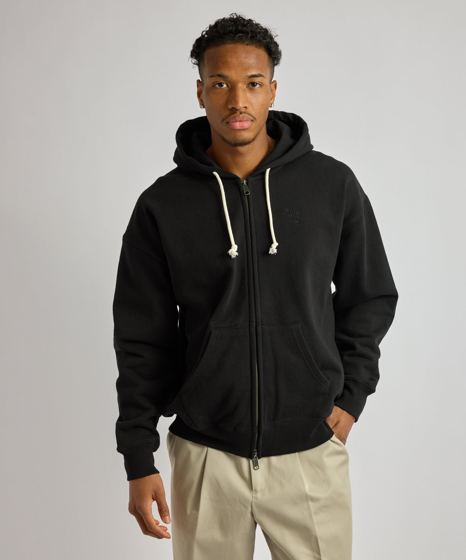 Saturdays NYC Canal Waffle Lined Zip Hoodie in Black