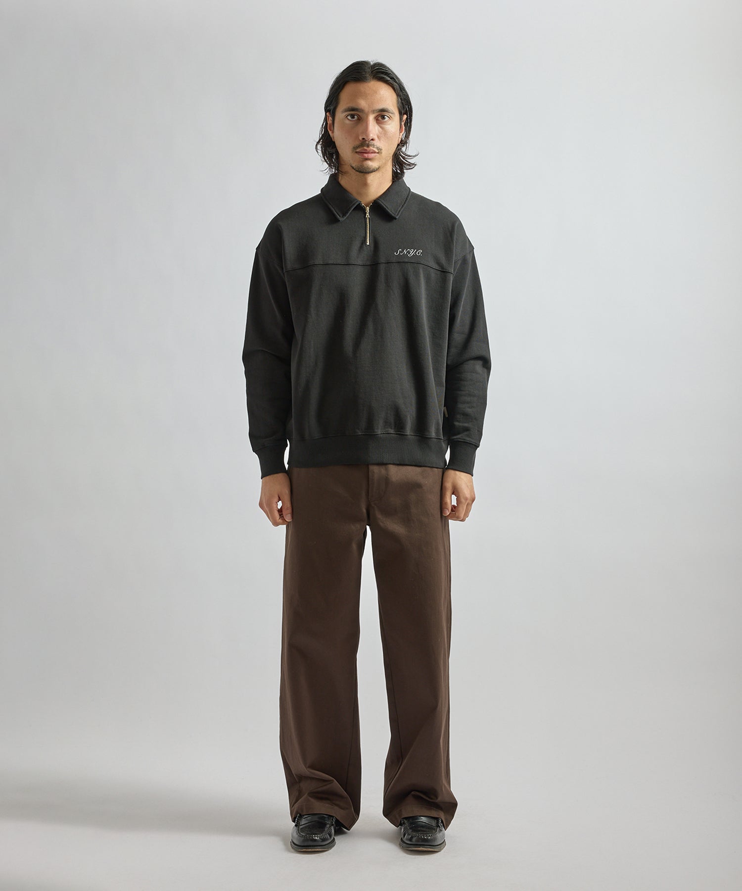 Saturdays NYC Mott Relaxed Quarter Zip Sweatshirt in Black