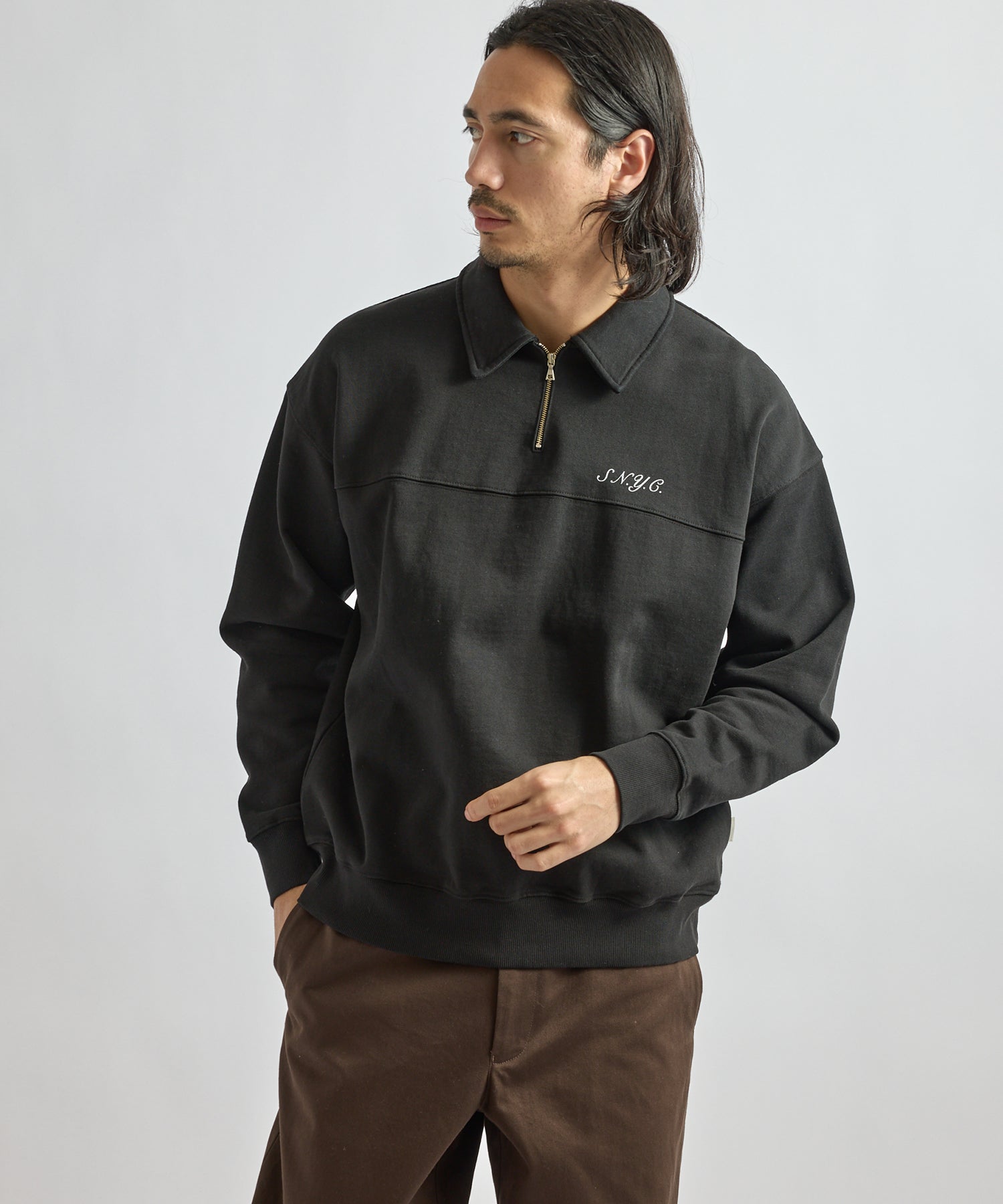 Saturdays NYC Mott Relaxed Quarter Zip Sweatshirt in Black