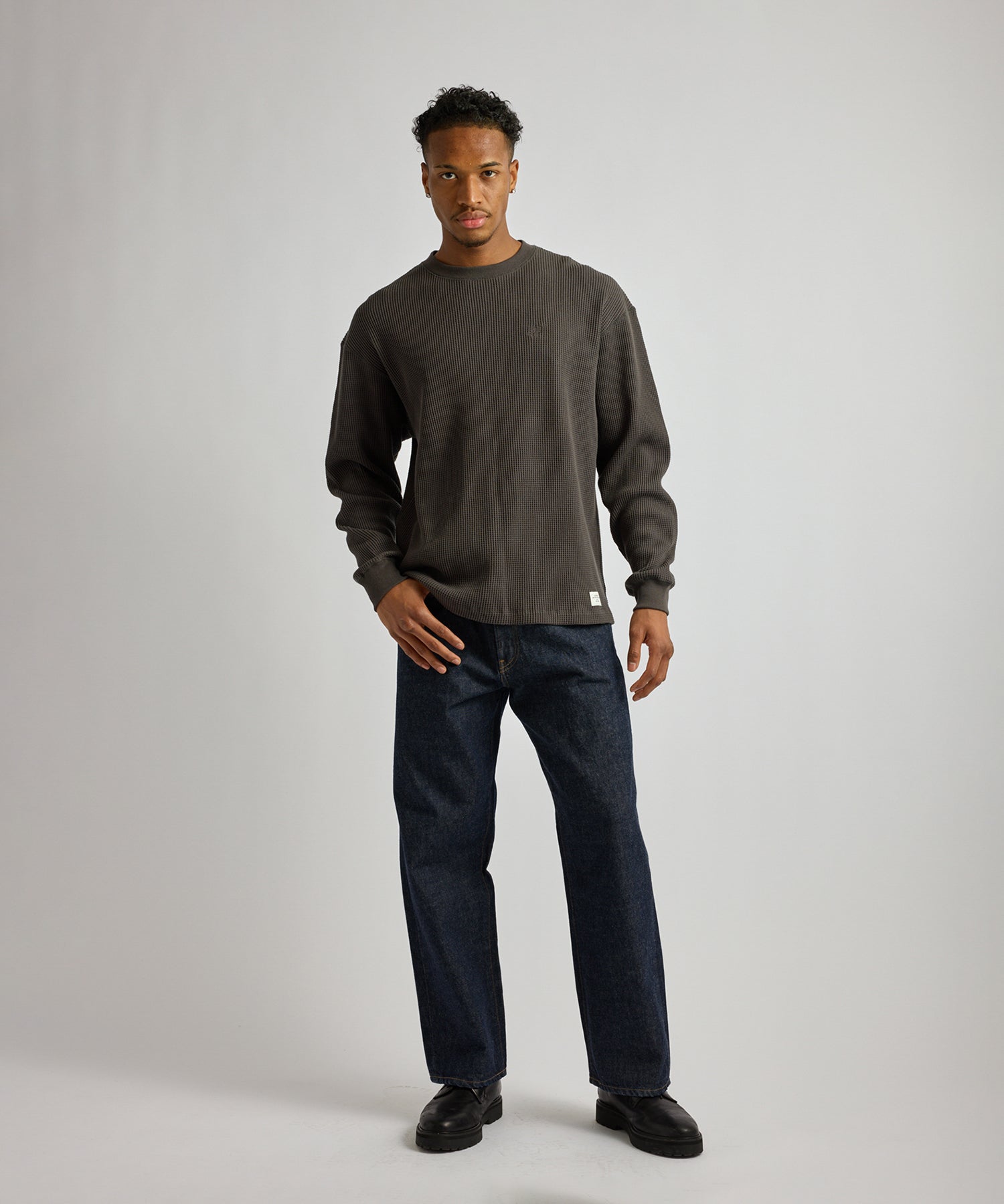 Saturdays NYC Alex Heavy Waffle Relaxed Top in Charcoal