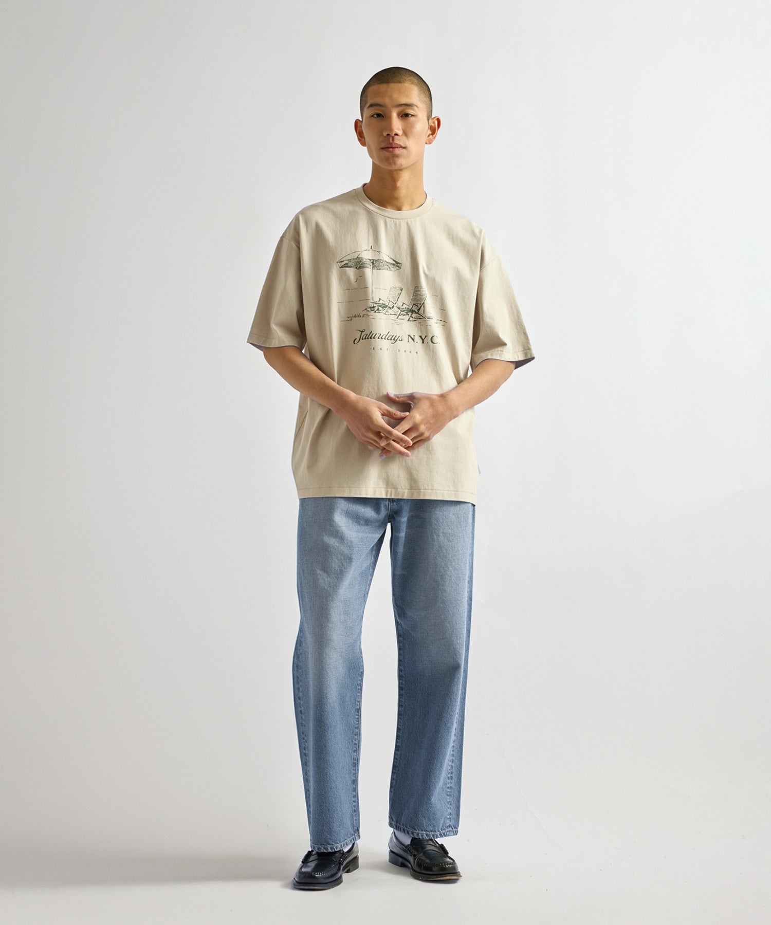Saturdays NYC Beach Chair Ozone Wash Relaxed Tee in Off White