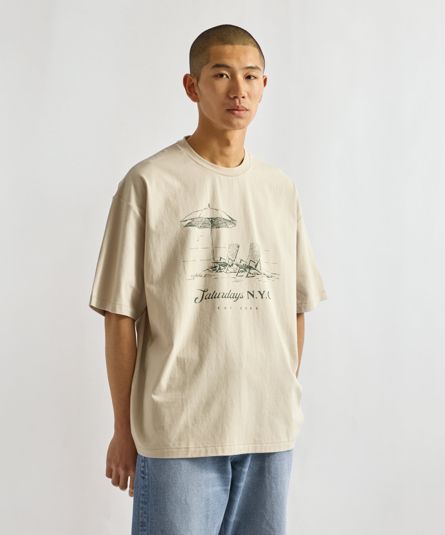 Saturdays NYC Beach Chair Ozone Wash Relaxed Tee in Off White