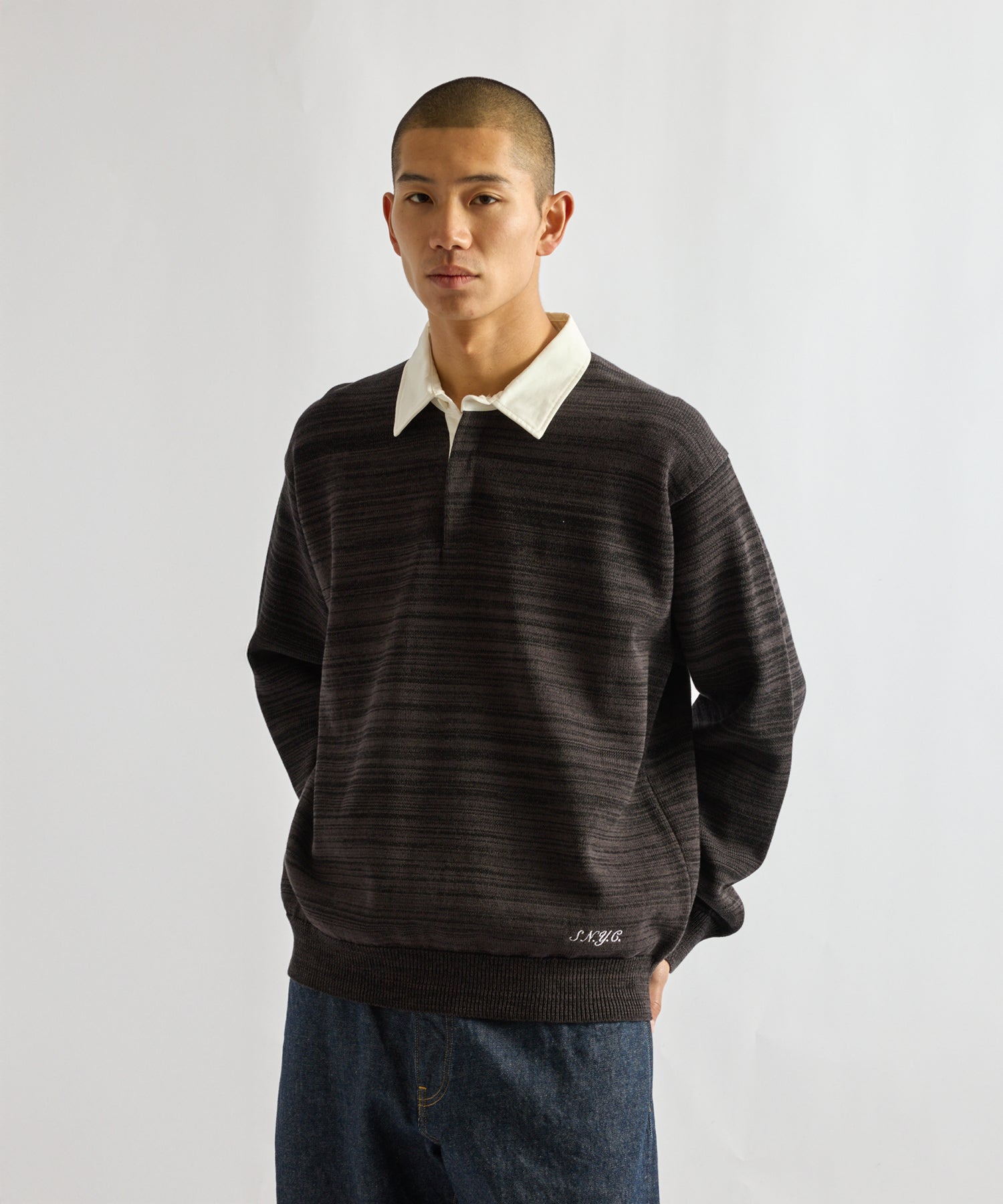 Saturdays NYC Rugger Polo Sweater in Charcoal