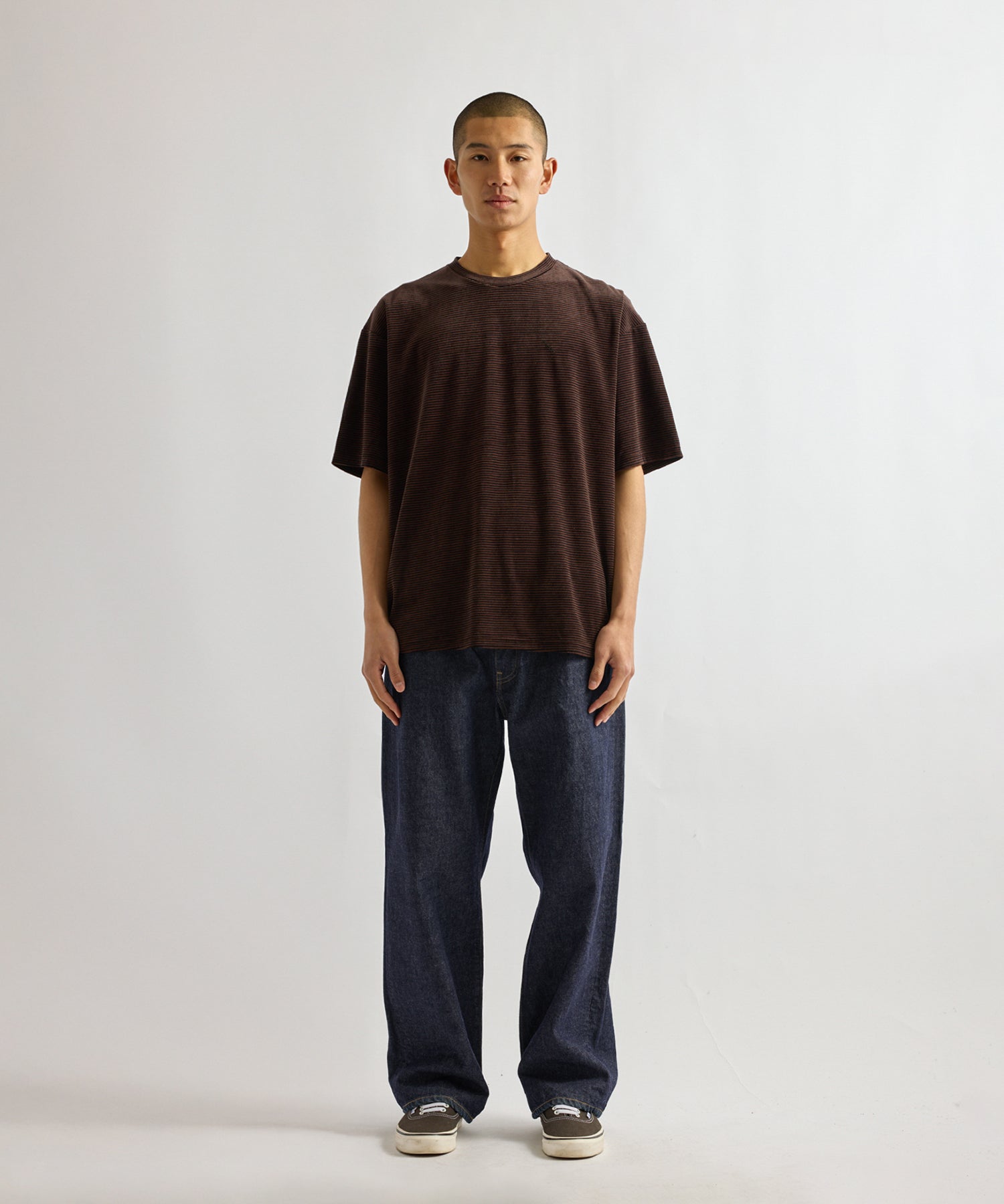 Saturdays NYC Velour Stripe Relaxed Short Sleeve Tee in Dark Brown